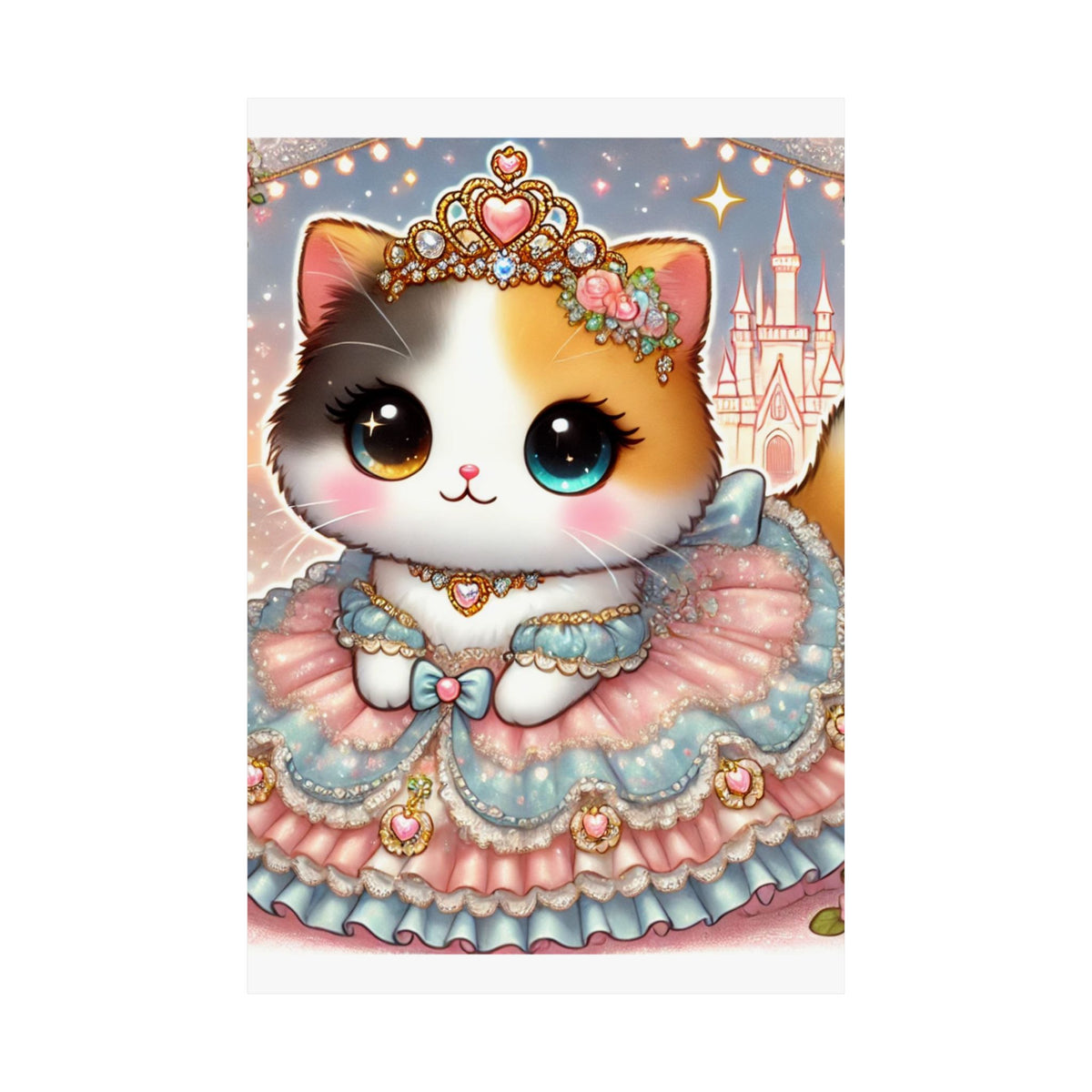 Pastel Princess Calico Cat Fantasy Wall Art Poster
