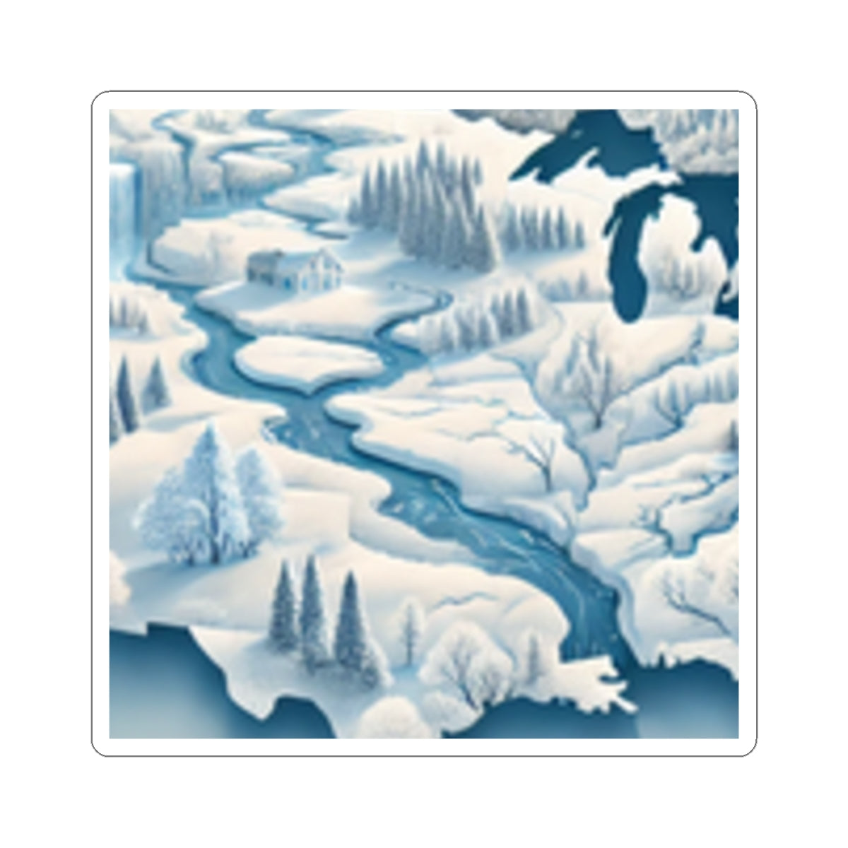 Winter USA Dreamscape Snowy Map Sticker for Laptop Water Bottle
