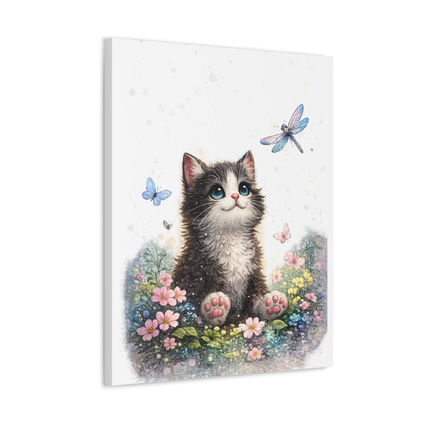 Whimsical Kitten Butterfly Garden Canvas Art