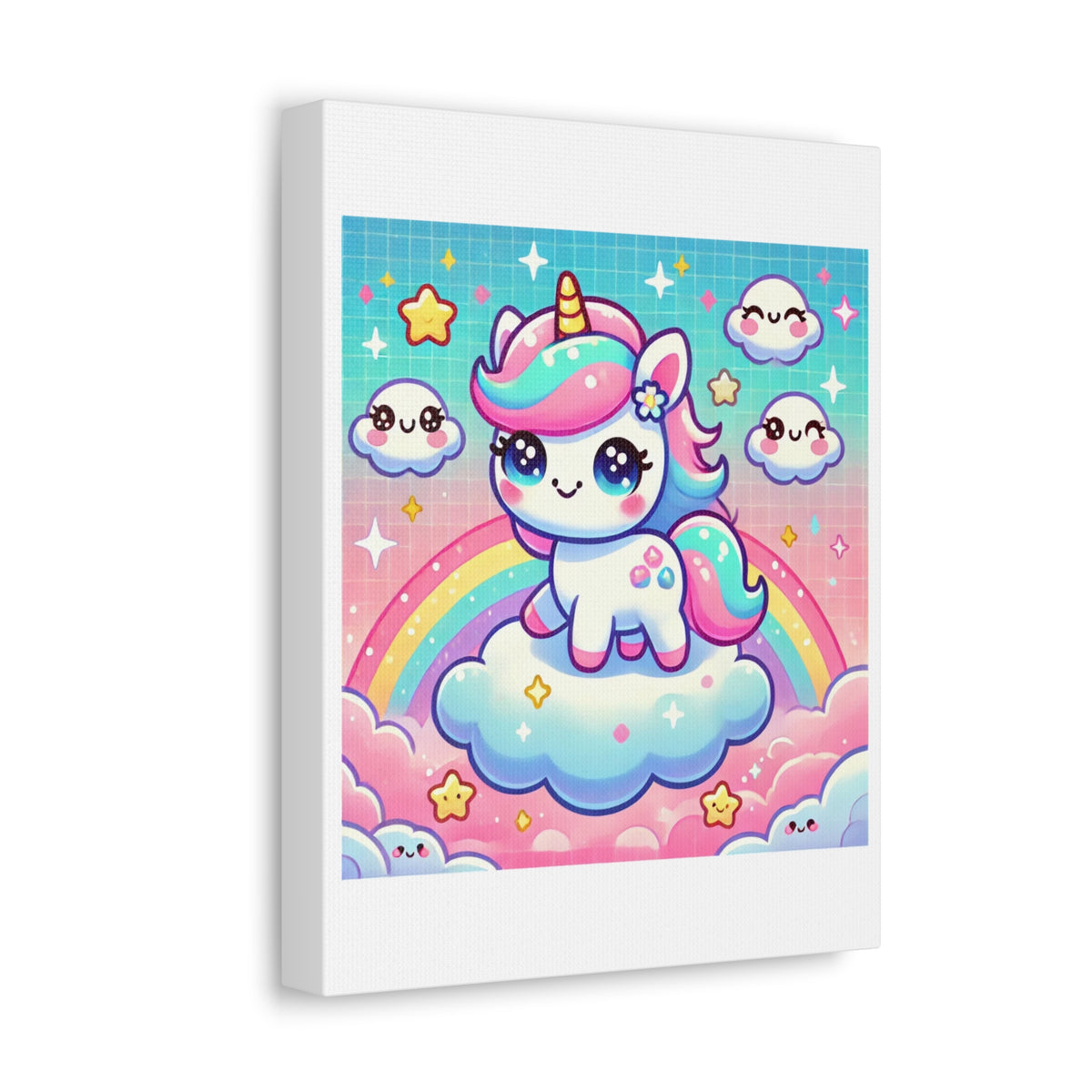 Pastel Rainbow Unicorn Cloud Kawaii Canvas Wall Art