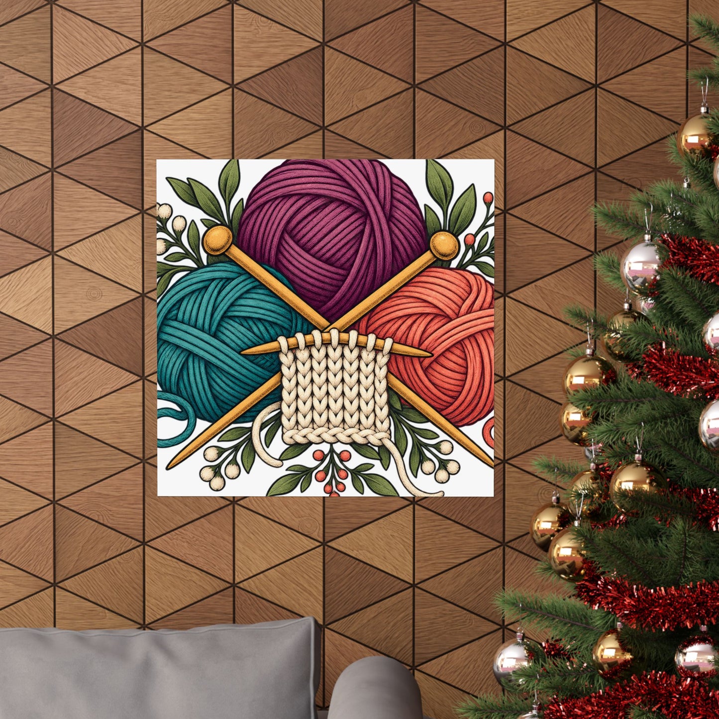 Retro Yarn and Knitting Botanical Art Poster