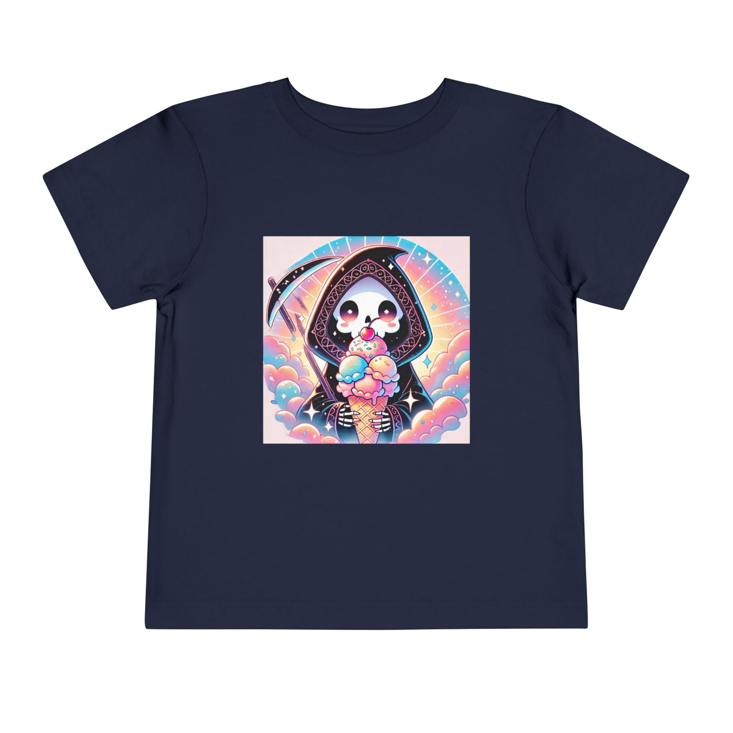 Grim Reaper with Ice Cream Kawaii Anime Toddler Tee - Adorable Short Sleeve Shirt for Kids - Fun & Stylish Gift Idea!