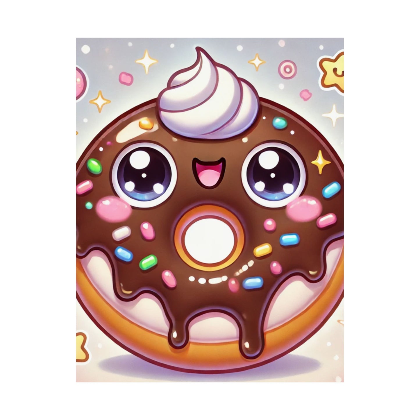 Kawaii Chocolate Donut Cute Dessert Art Poster