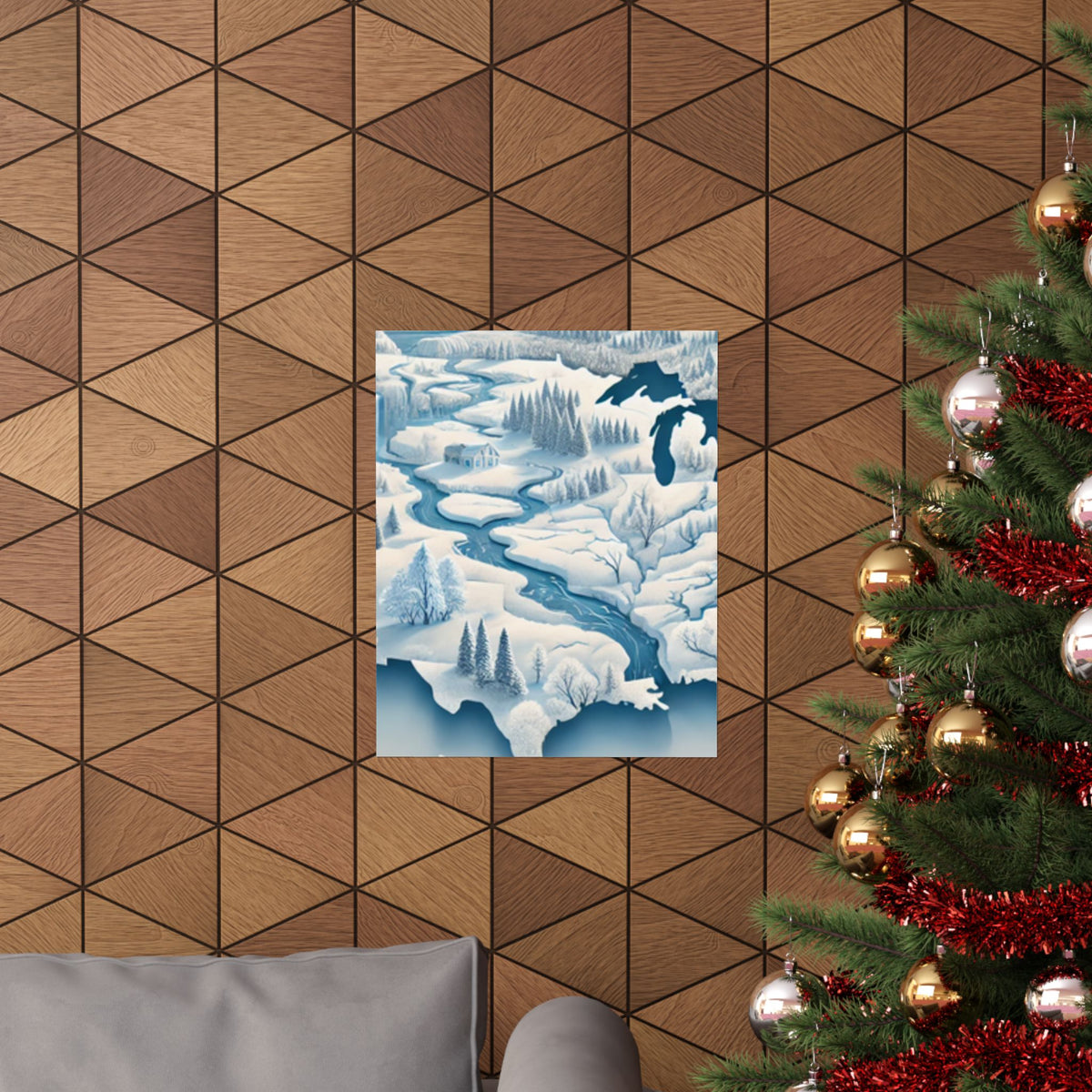 Winter USA Dreamscape Snowy Map Poster Wall Art Decor