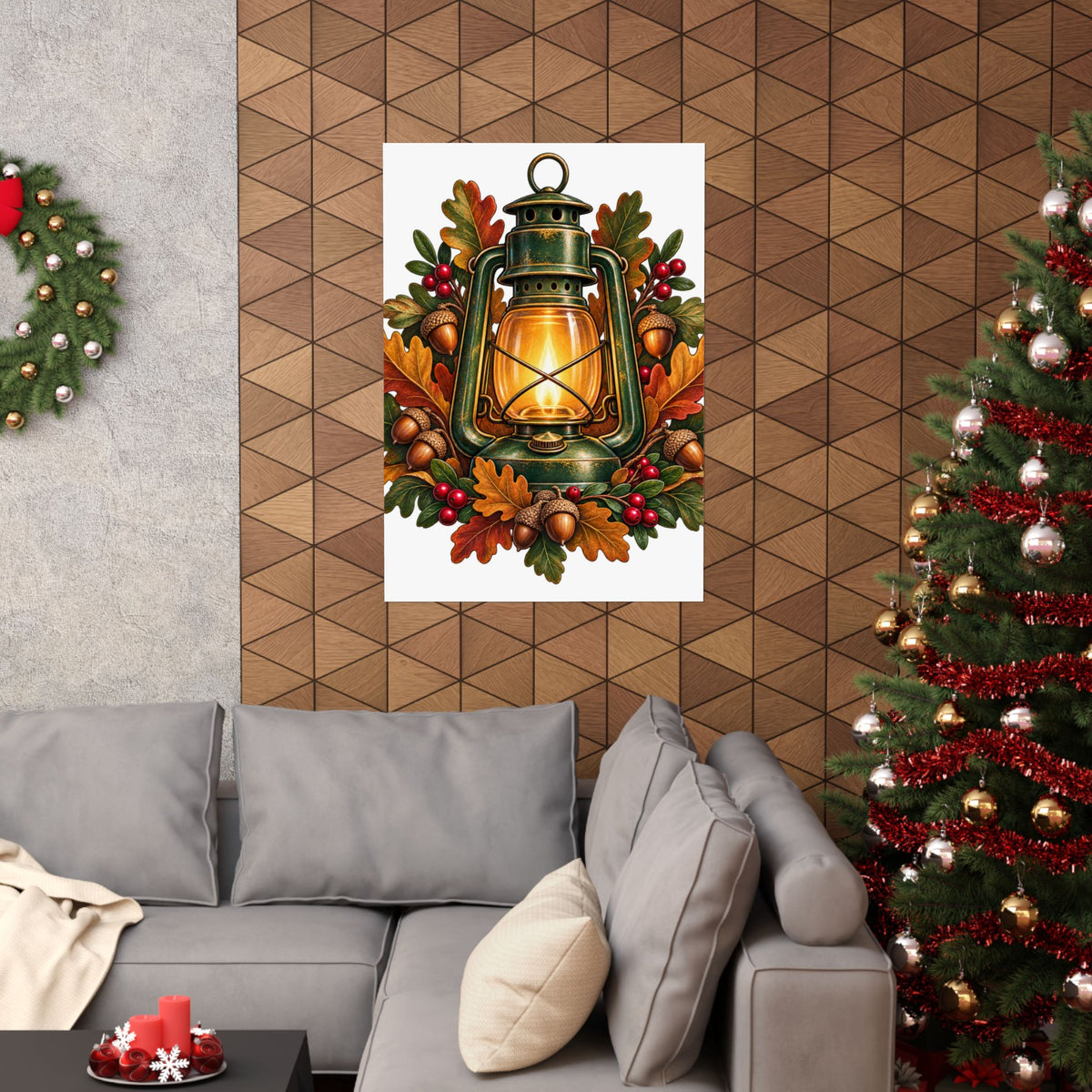 Autumn Oak Lantern and Acorns Poster
