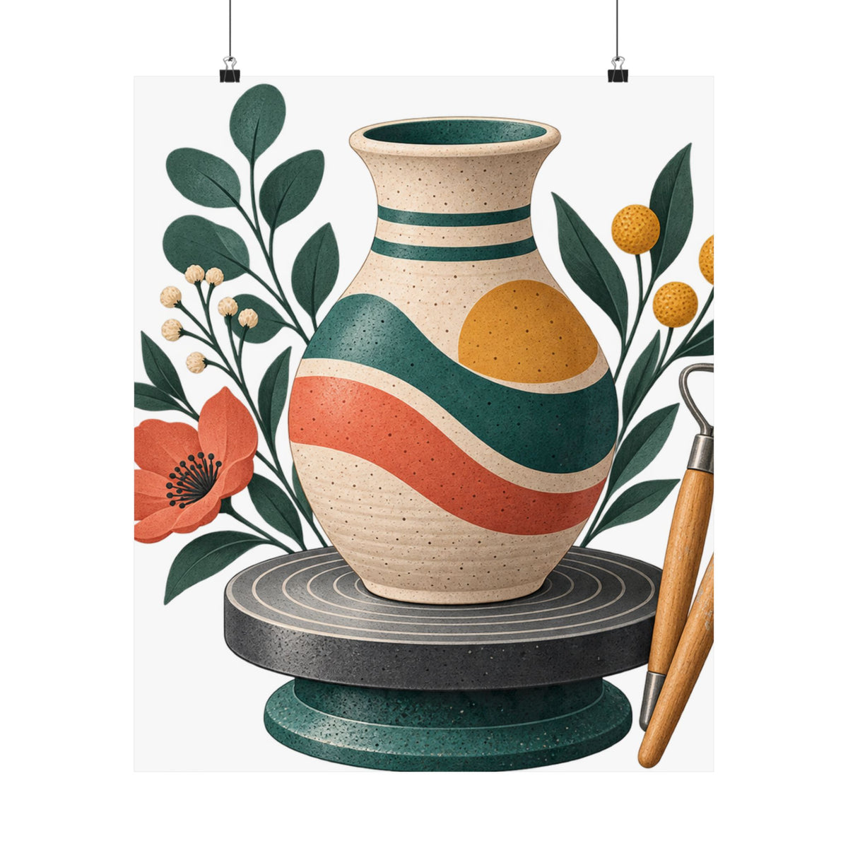 Midcentury Pottery Botanical Art Poster