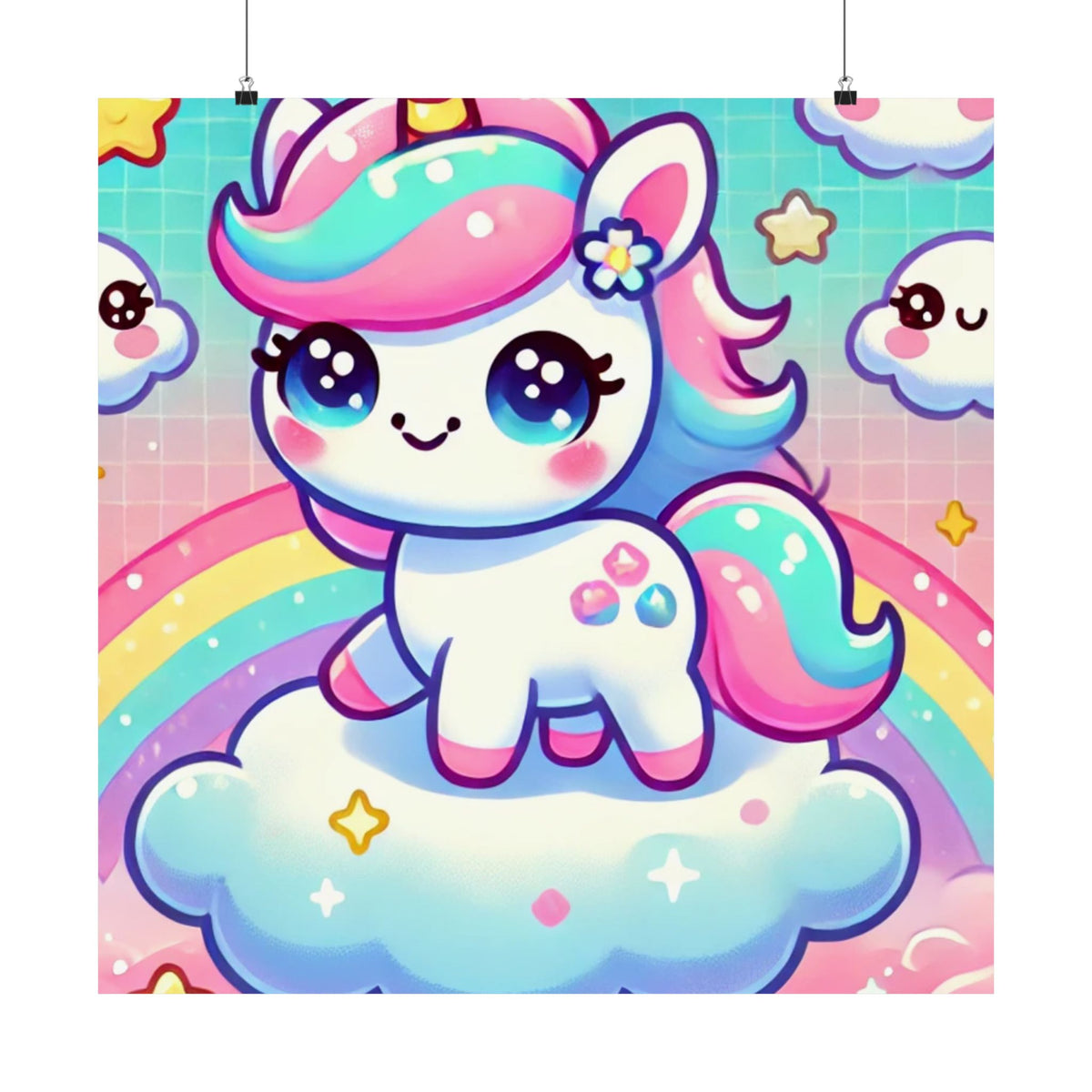 Pastel Rainbow Unicorn Cloud Kawaii Wall Art Poster