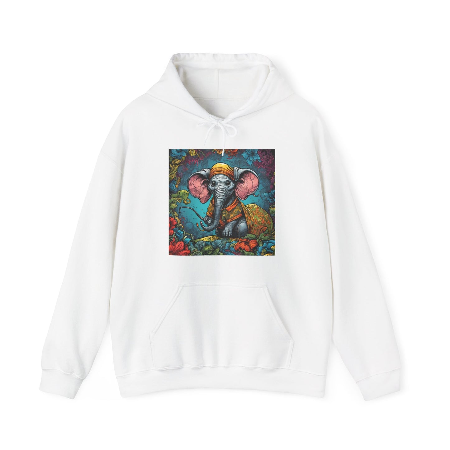Colorful Storybook Elephant Floral Garden Art Hoodie