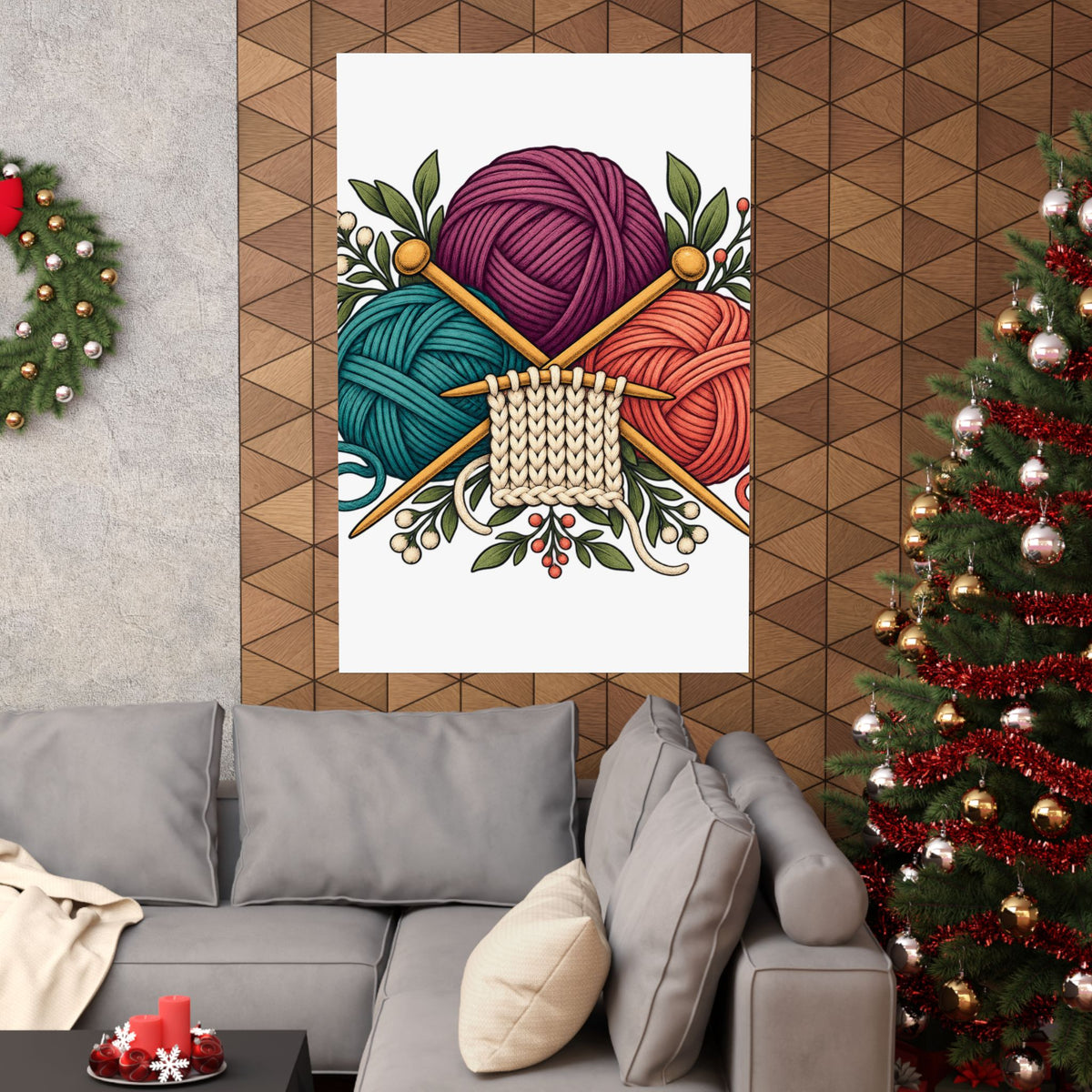 Retro Yarn and Knitting Botanical Art Poster