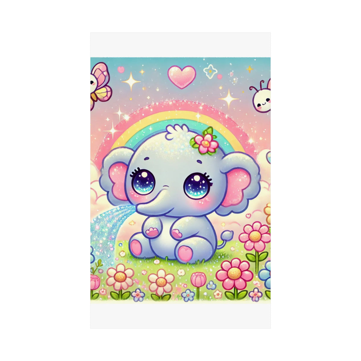 Pastel Rainbow Baby Elephant Floral Wall Art Poster