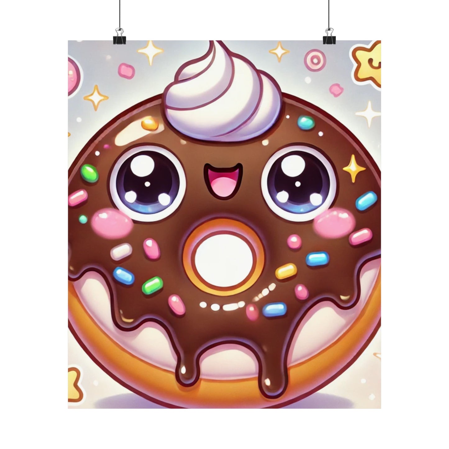 Kawaii Chocolate Donut Cute Dessert Art Poster