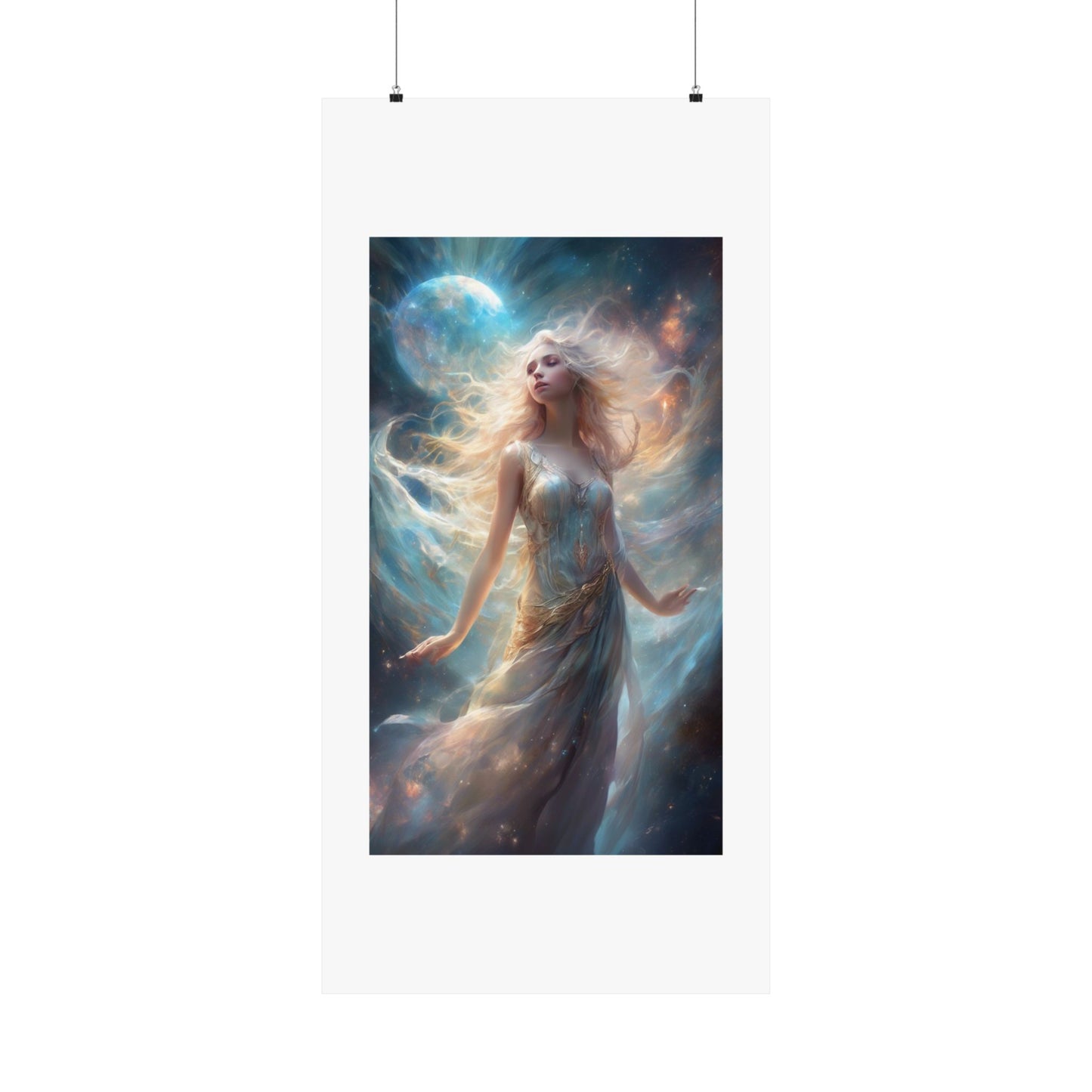 Moonlit Celestial Maiden Fantasy Portrait Poster