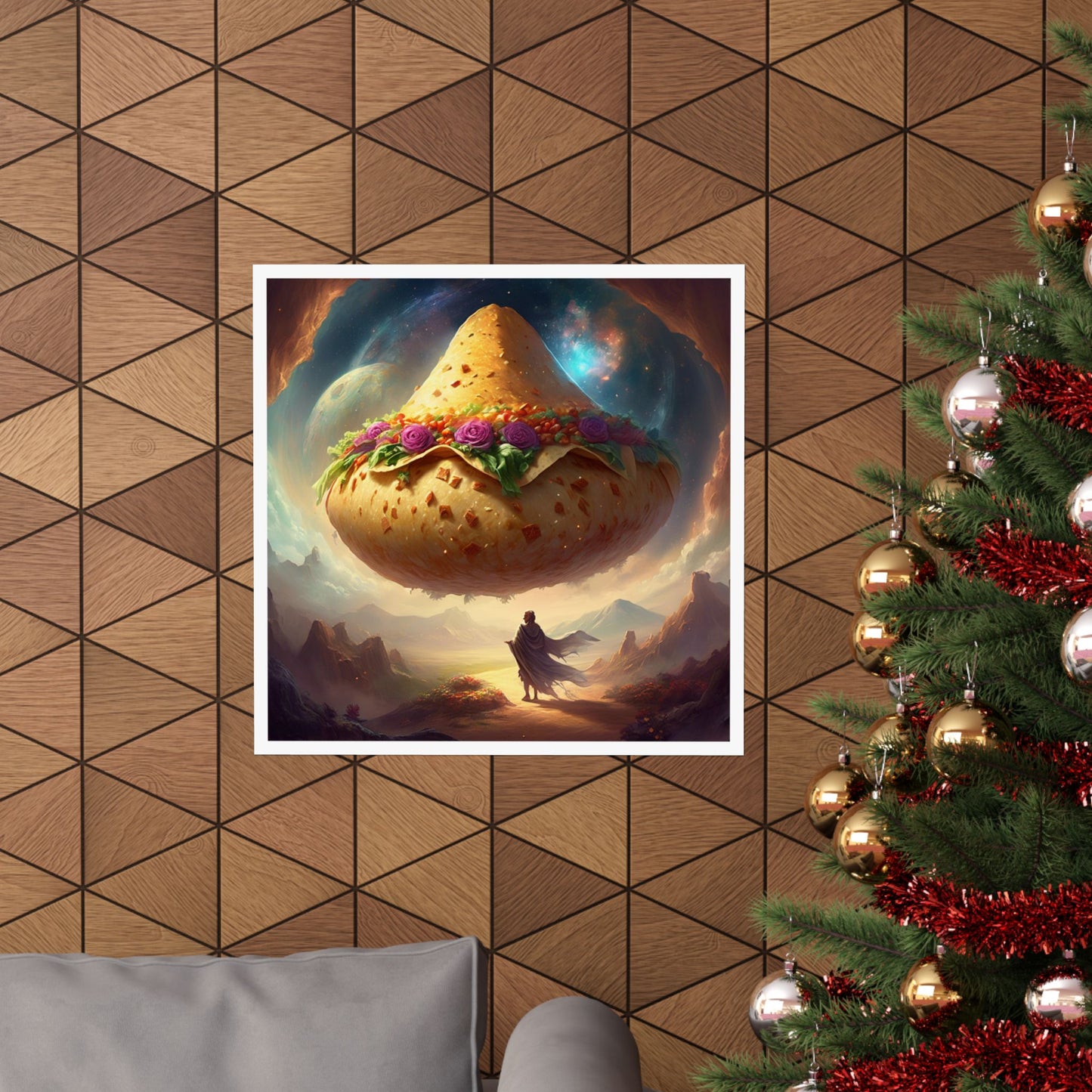 Cosmic Taco Planetoid Surreal Food Fantasy Art Poster