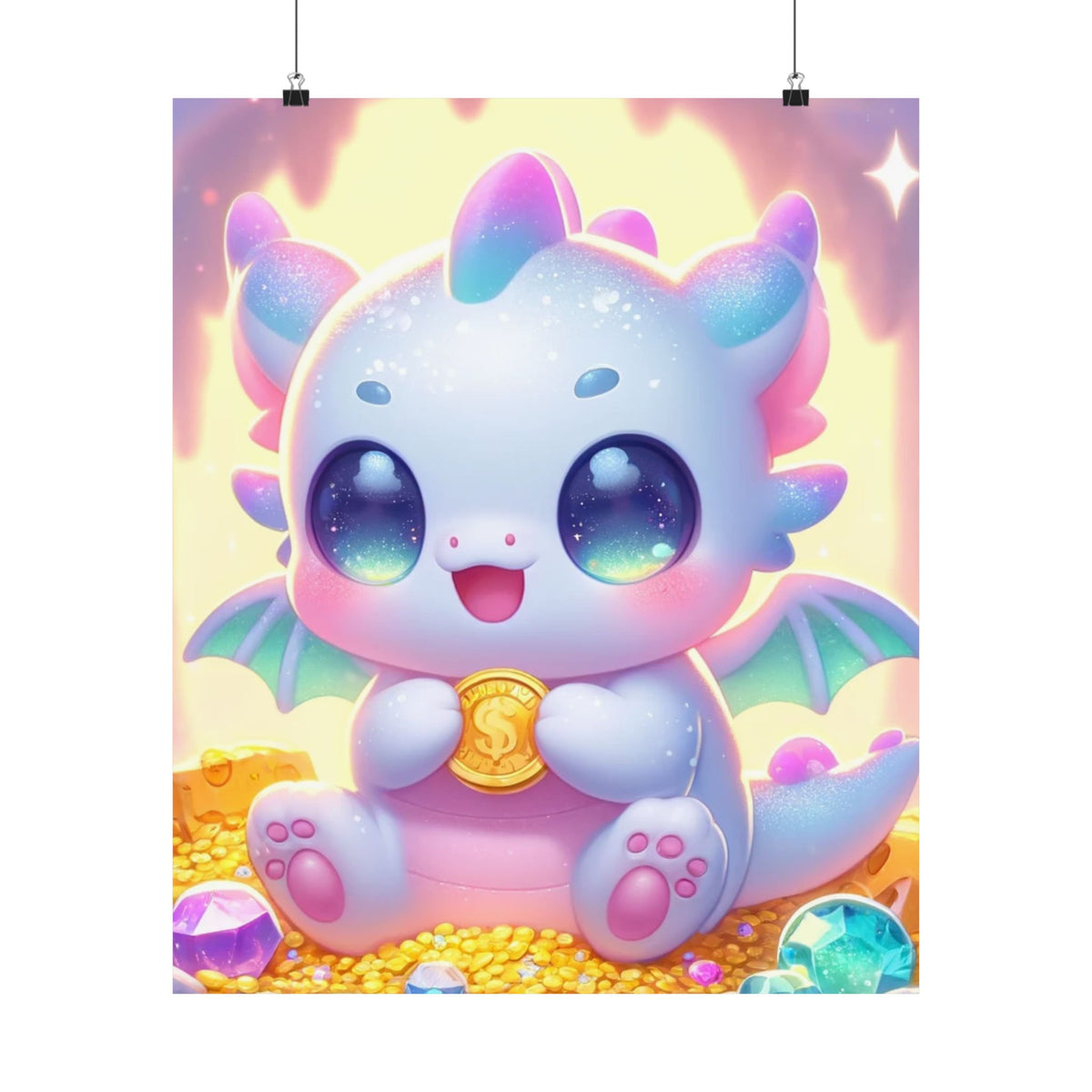 Pastel Treasure Dragon Kawaii Fantasy Wall Art Poster