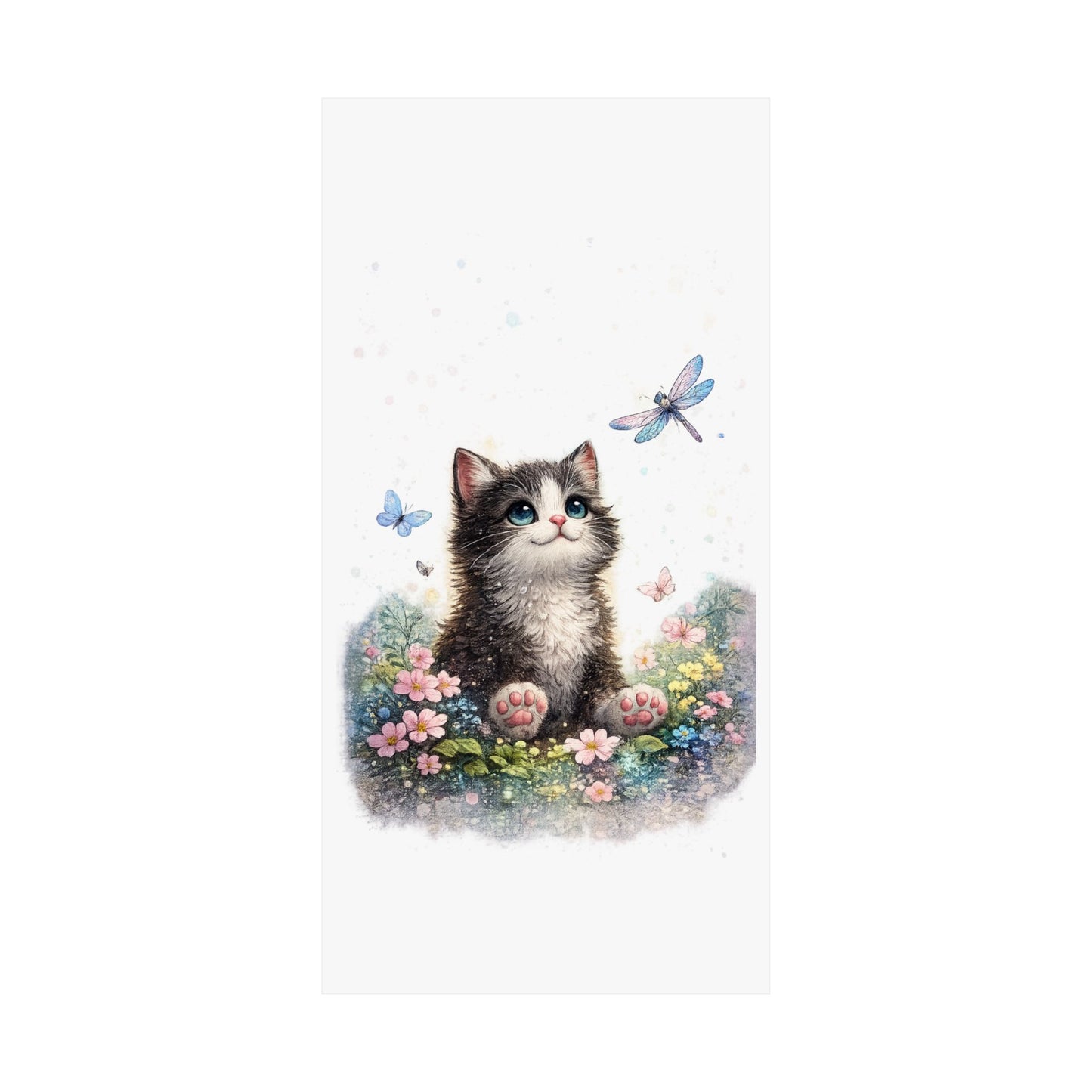 Whimsical Kitten Butterfly Garden Art Poster