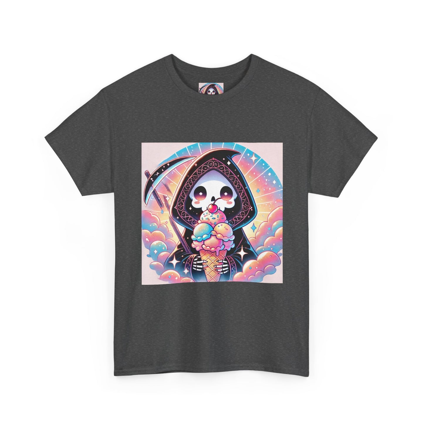 Grim Reaper with Ice Cream Kawaii Anime Unisex Heavy Cotton Tee - Fun & Stylish Graphic T-Shirt - Great Gift for Anime Fans!