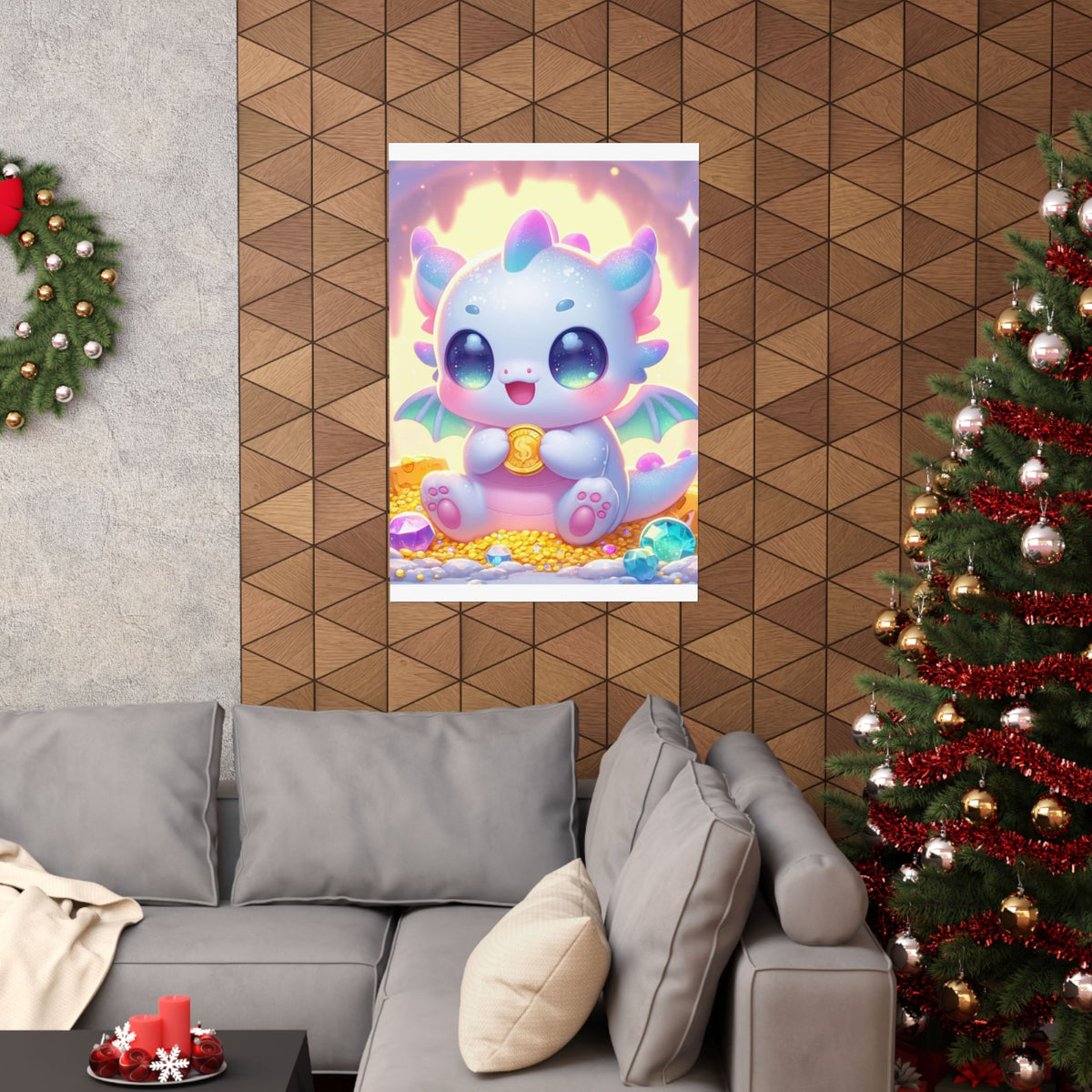 Pastel Treasure Dragon Kawaii Fantasy Wall Art Poster