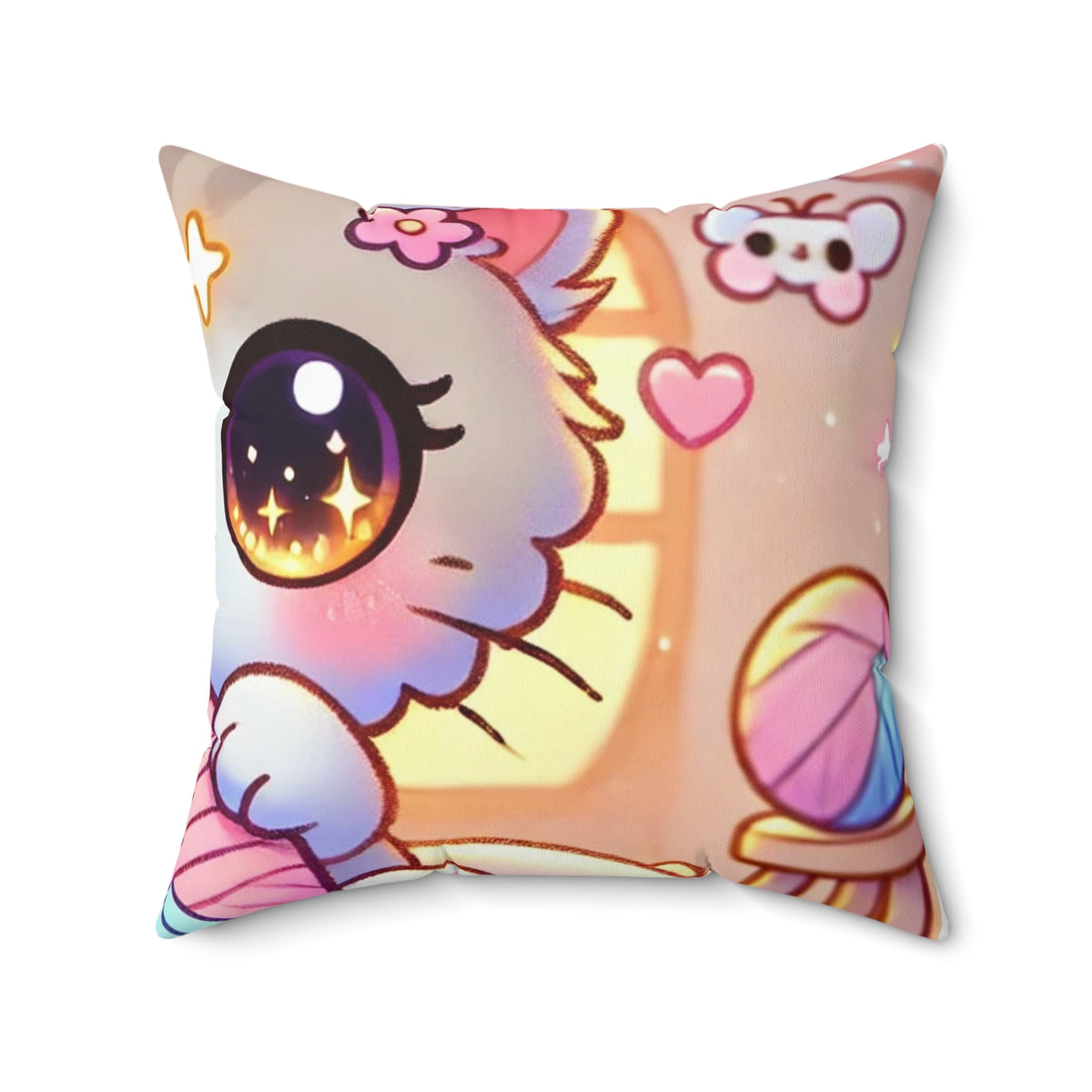 Cozy Kawaii Knitting Cat Pastel Yarn Decorative Pillow