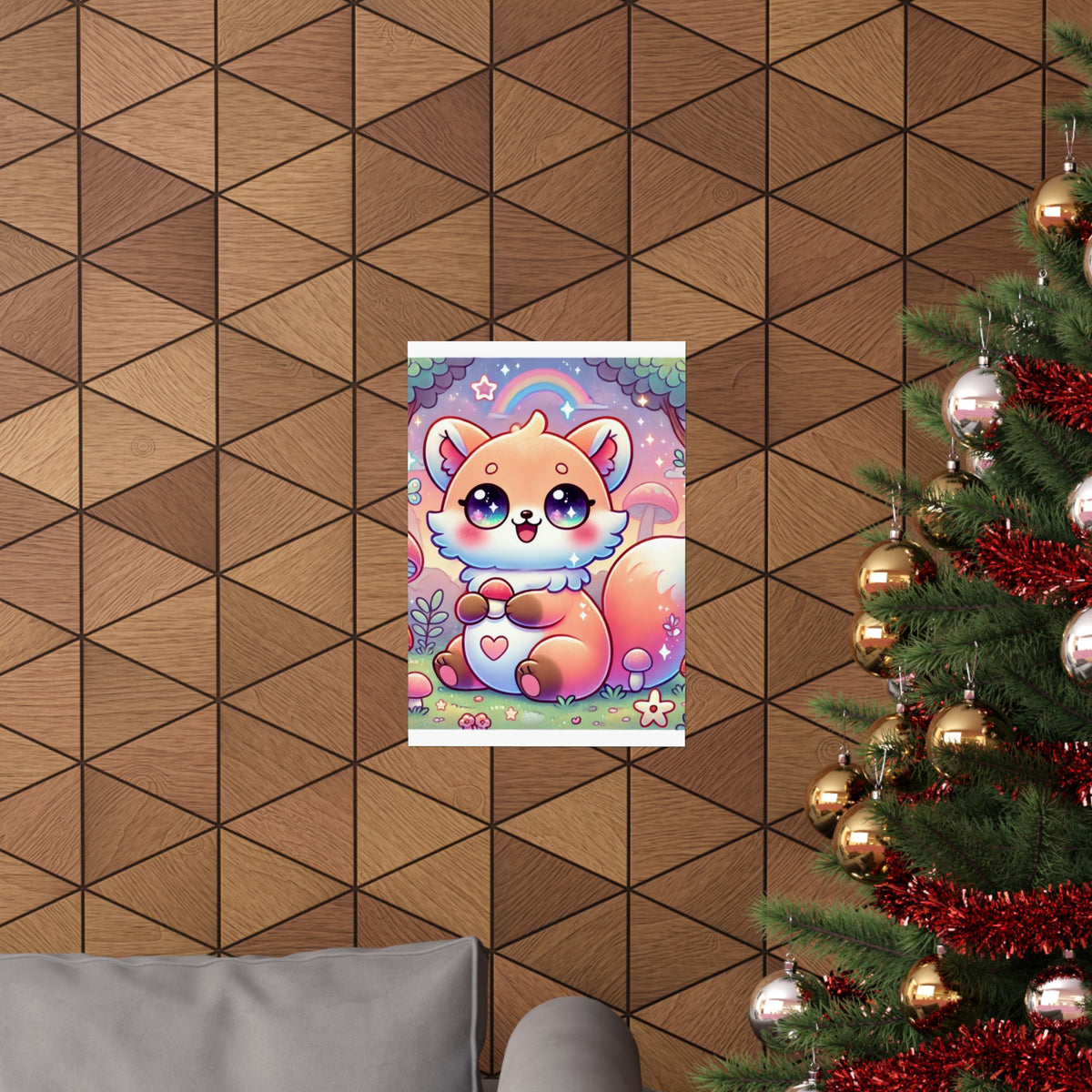 Pastel Woodland Fox Mushroom Kawaii Wall Art Poster