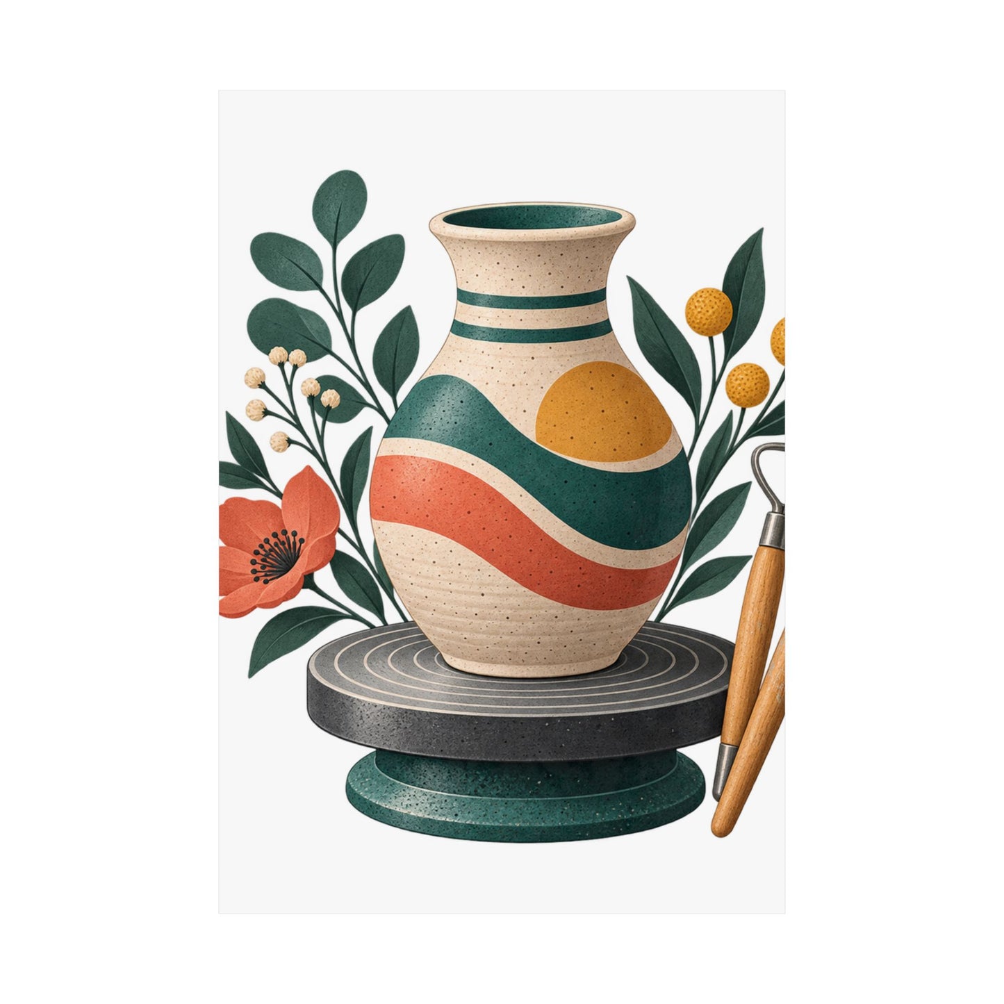 Midcentury Pottery Botanical Art Poster