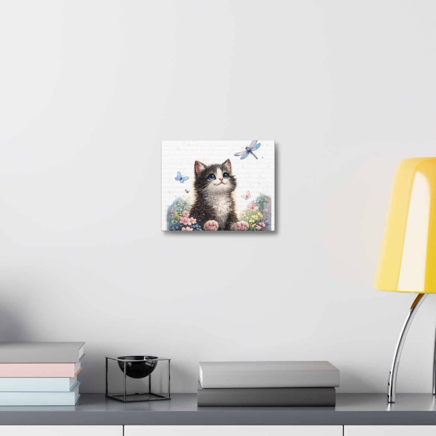Whimsical Kitten Butterfly Garden Canvas Art