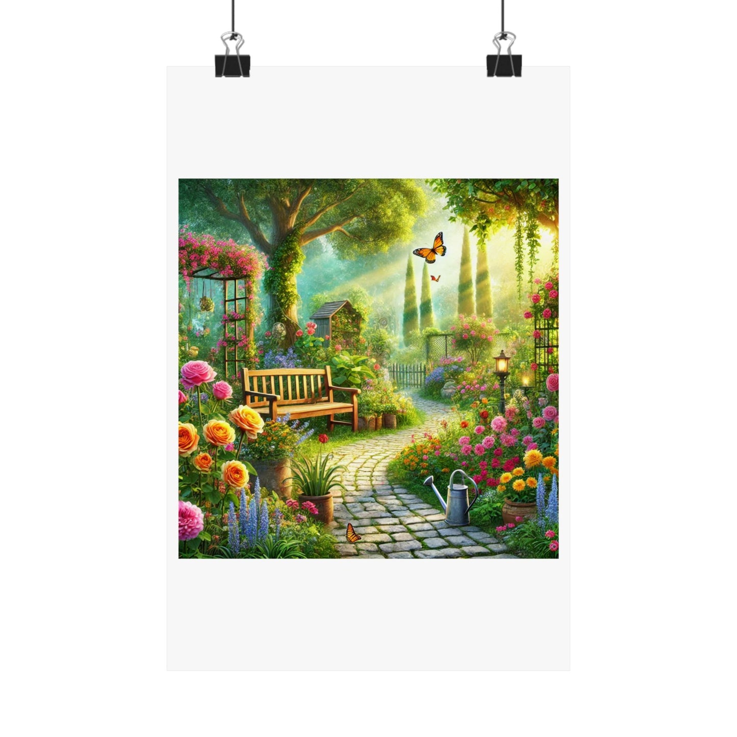 Sunlit Spring Flower Garden Bench Poster