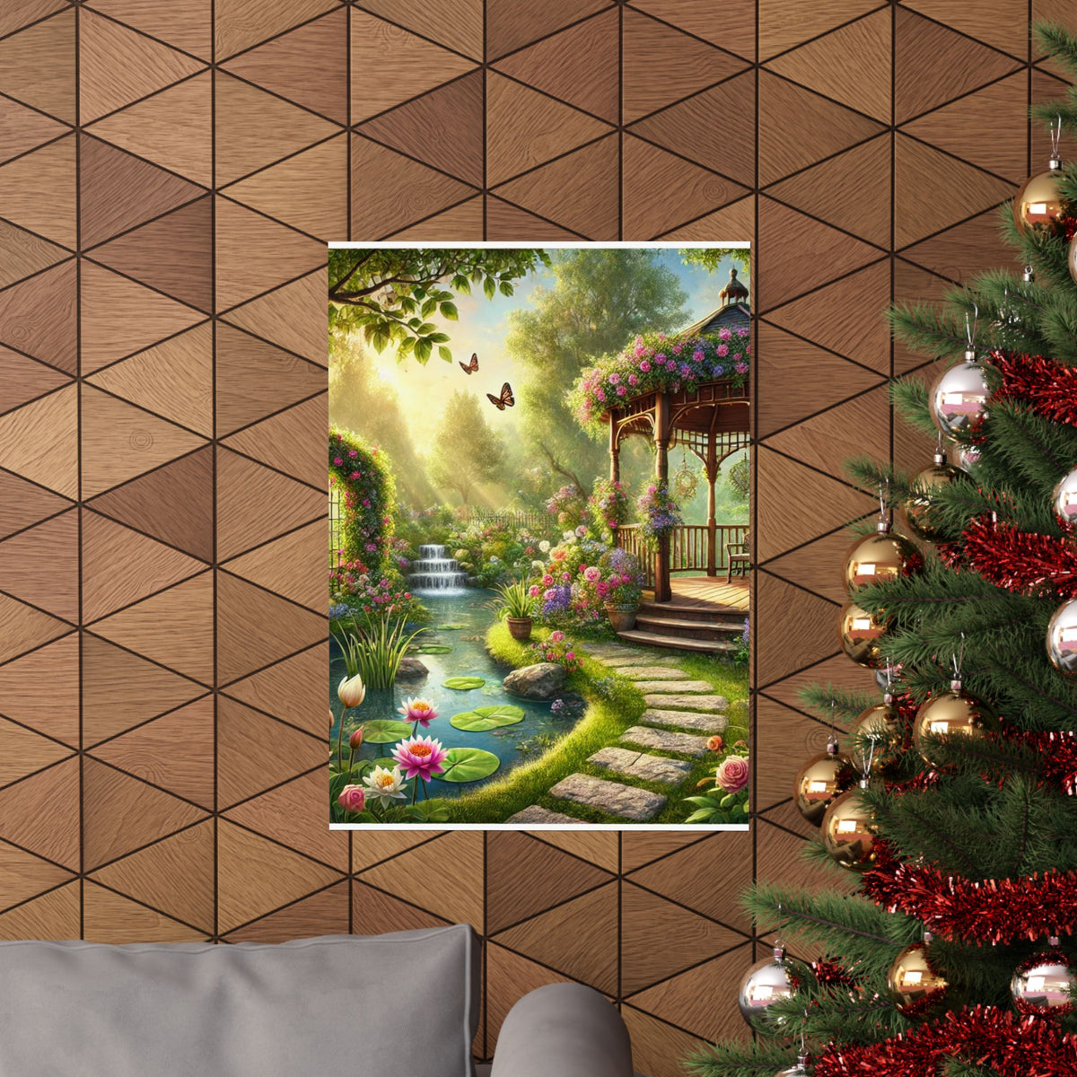 Sunlit Rose Gazebo Cottage Garden Wall Art Poster