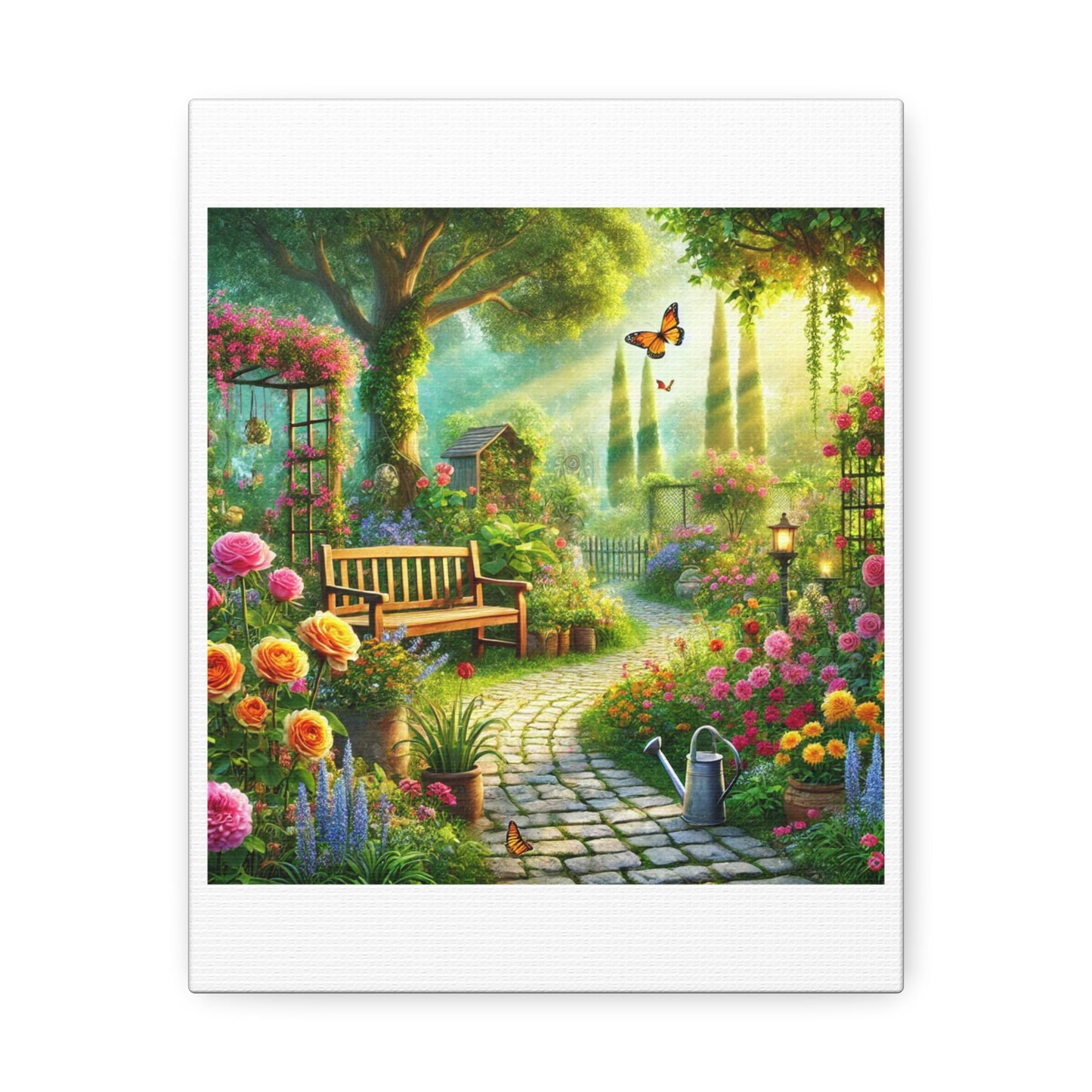 Sunlit Spring Flower Garden Bench Canvas