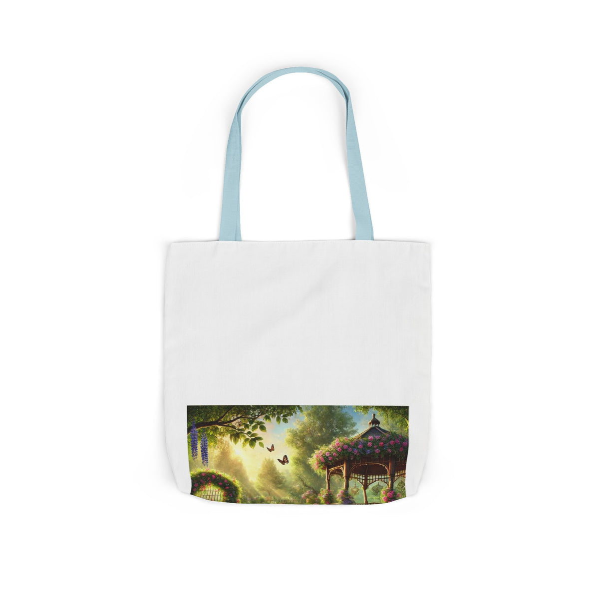Sunlit Rose Gazebo Cottage Garden Canvas Tote Bag