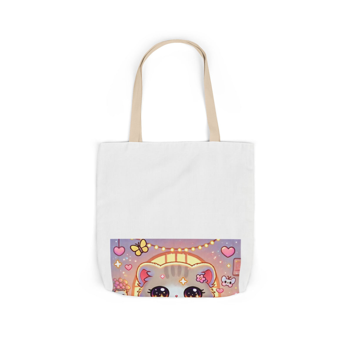 Cozy Kawaii Knitting Cat Pastel Yarn Canvas Tote Bag