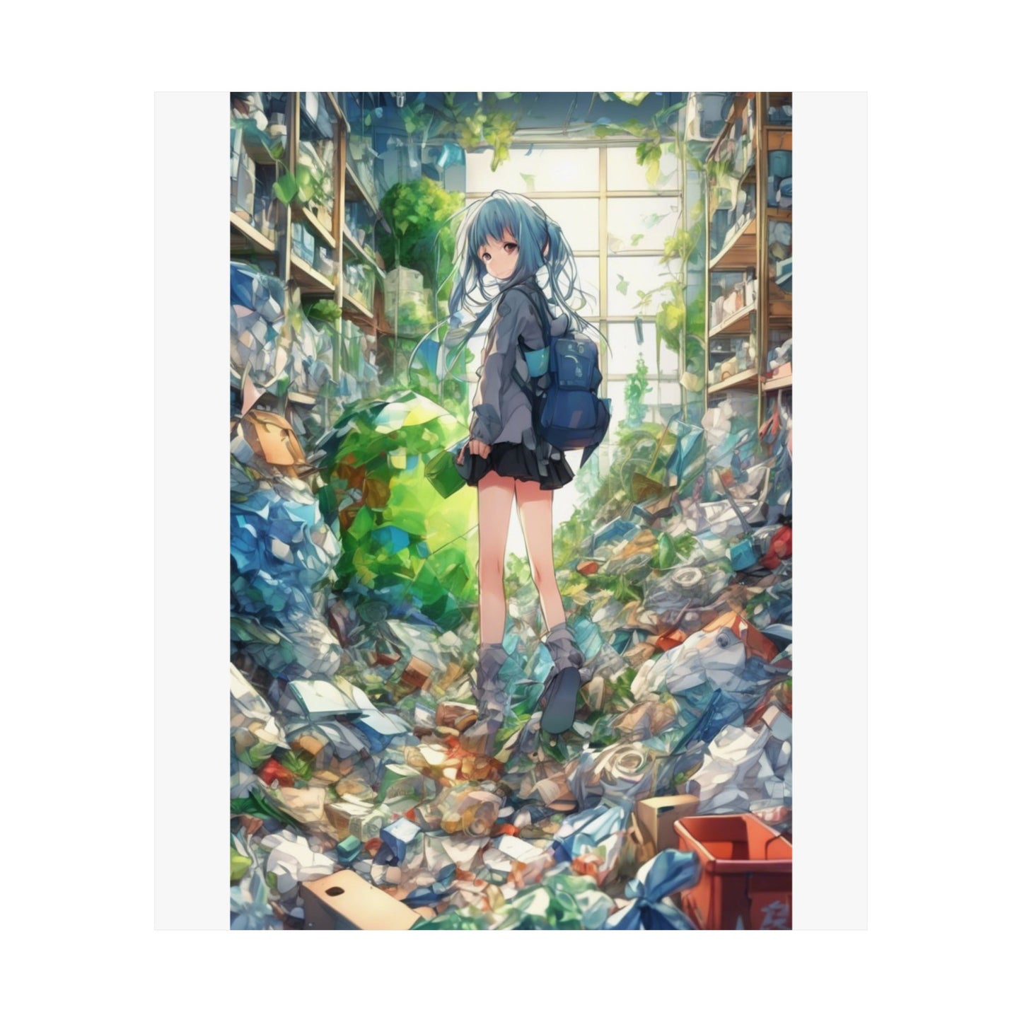 Green Recycling Alley Anime Girl Urban Green Poster