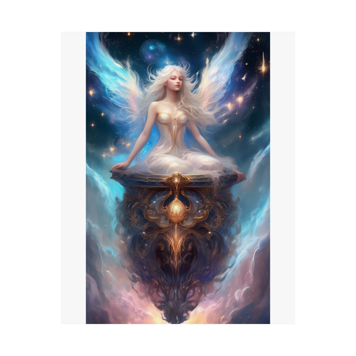 Celestial Winged Meditation Fantasy Portrait Poster