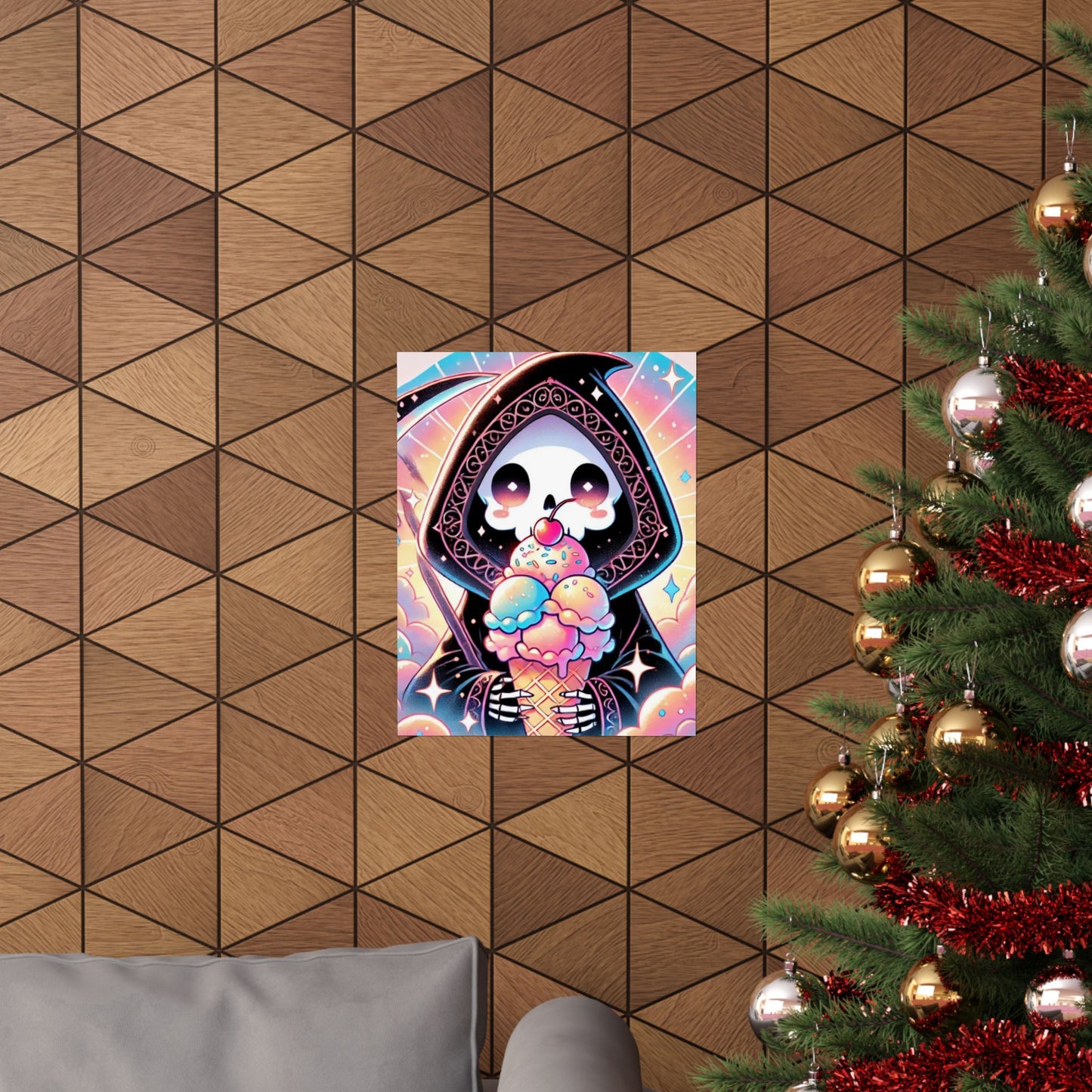 Cute Grim Reaper Ice Cream Pastel Novelty Poster