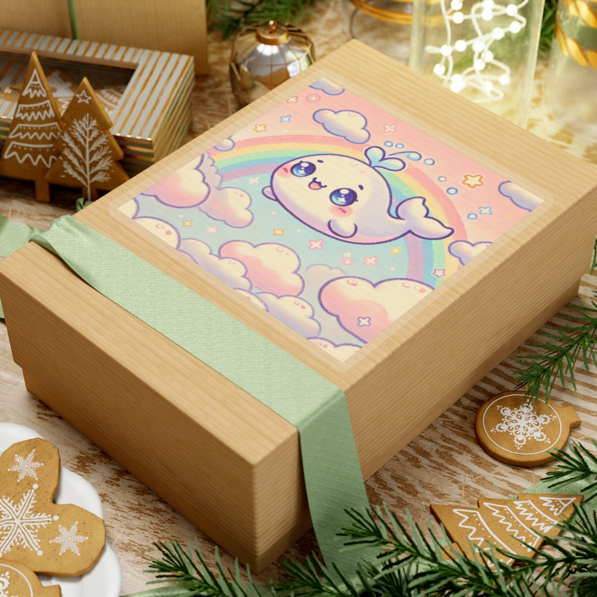 Kawaii Rainbow Whale Pastel Cloud Sticker