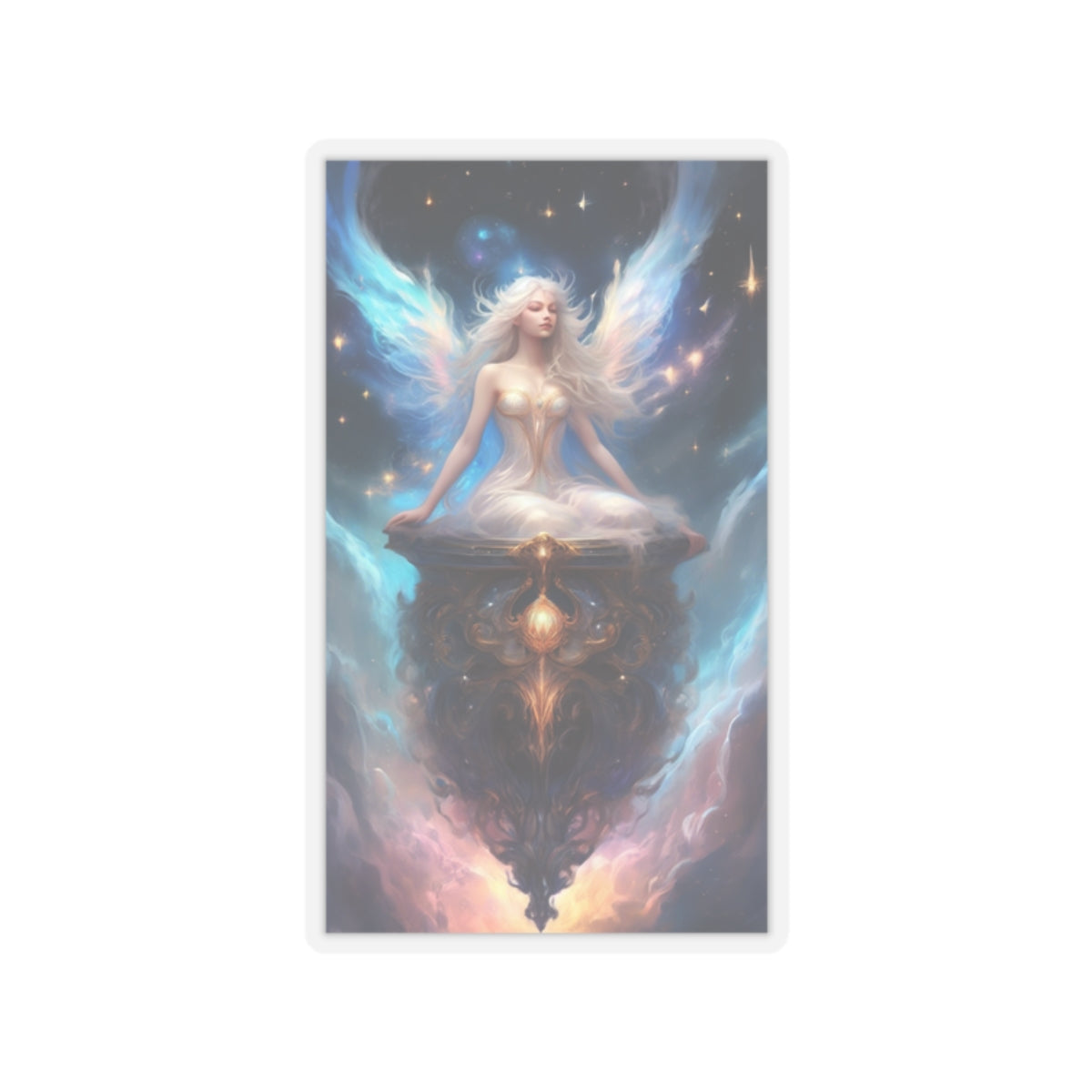 Celestial Winged Meditation Fantasy Portrait Sticker