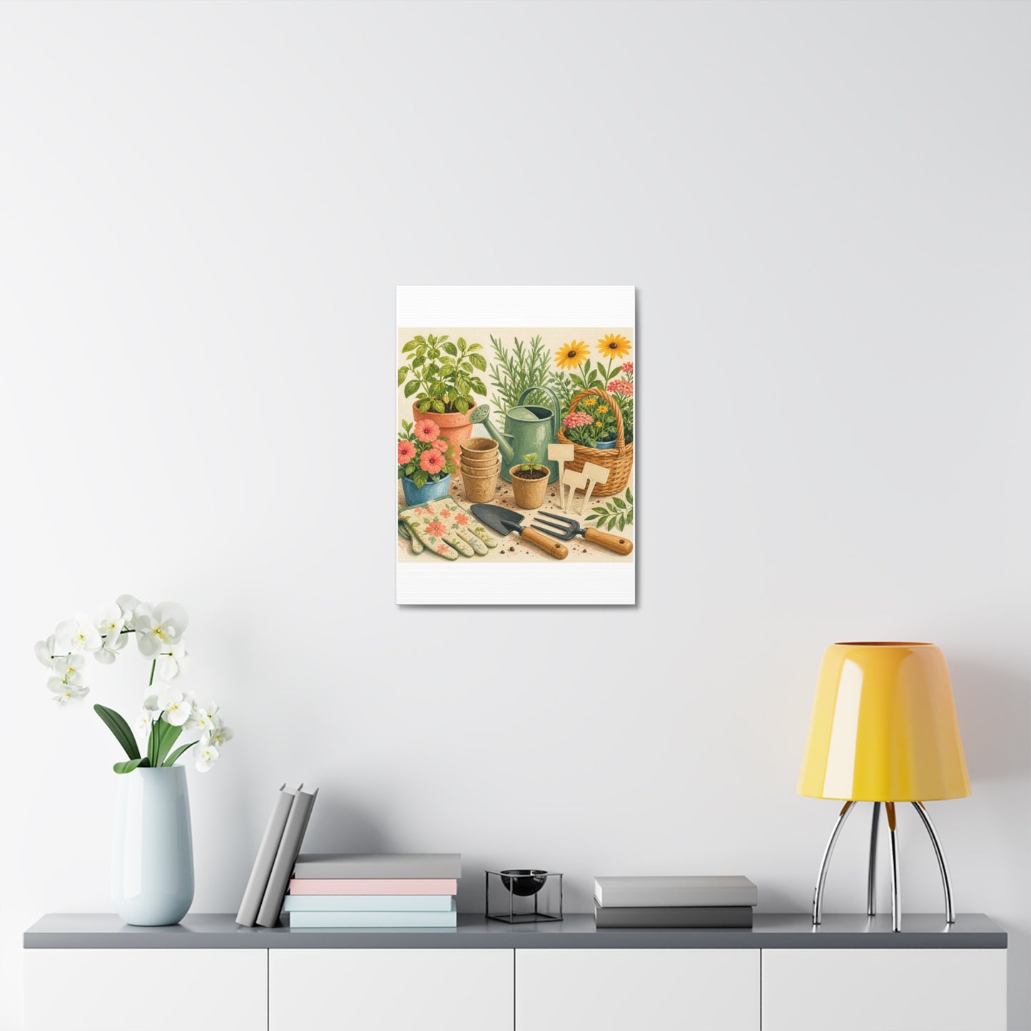 Colorful Gardening Tools and Flowers Canvas Art