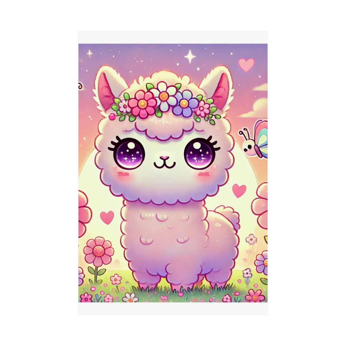 Pastel Floral Alpaca Garden Kawaii Wall Art Poster