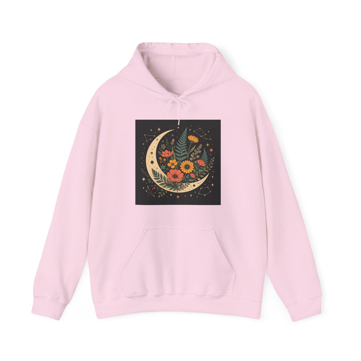 Celestial Wildflower Crescent Moon Botanical Hoodie