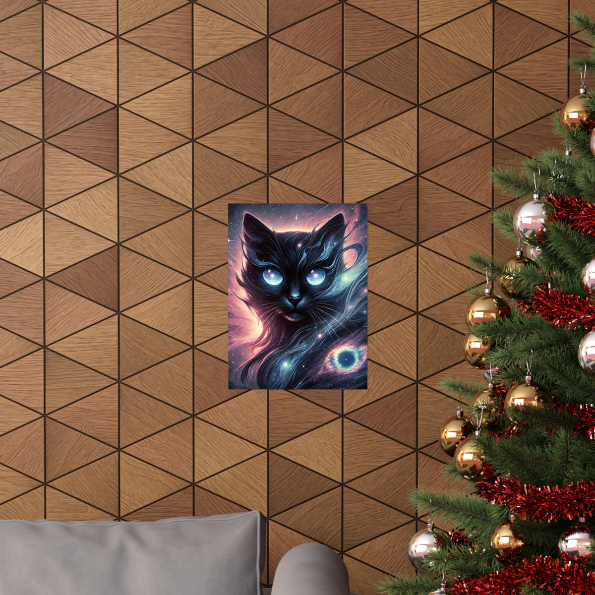 Cosmic Black Cat Galaxy Celestial Wall Art Poster