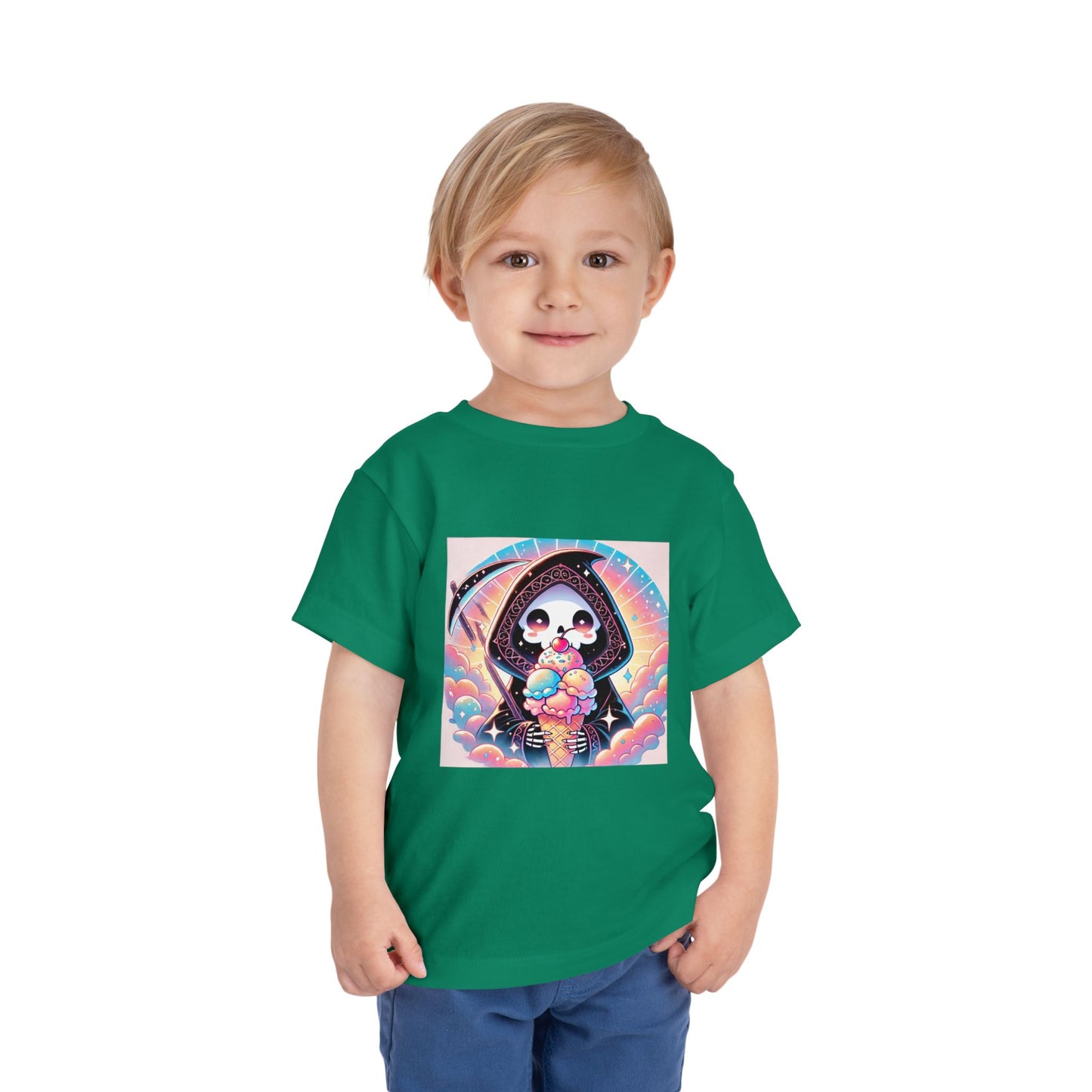 Grim Reaper with Ice Cream Kawaii Anime Toddler Tee - Adorable Short Sleeve Shirt for Kids - Fun & Stylish Gift Idea!