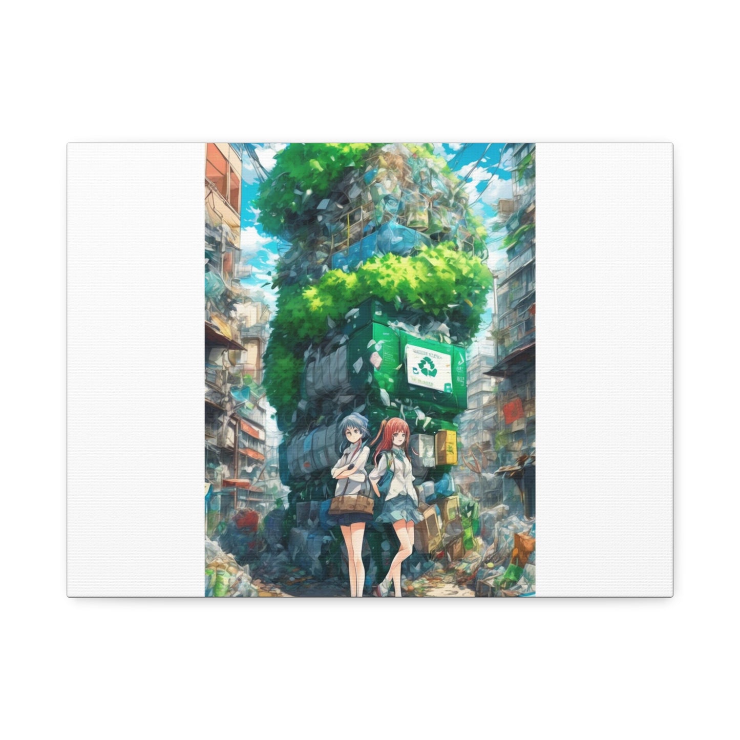 Urban Recycling Anime Friends Eco City Canvas Print