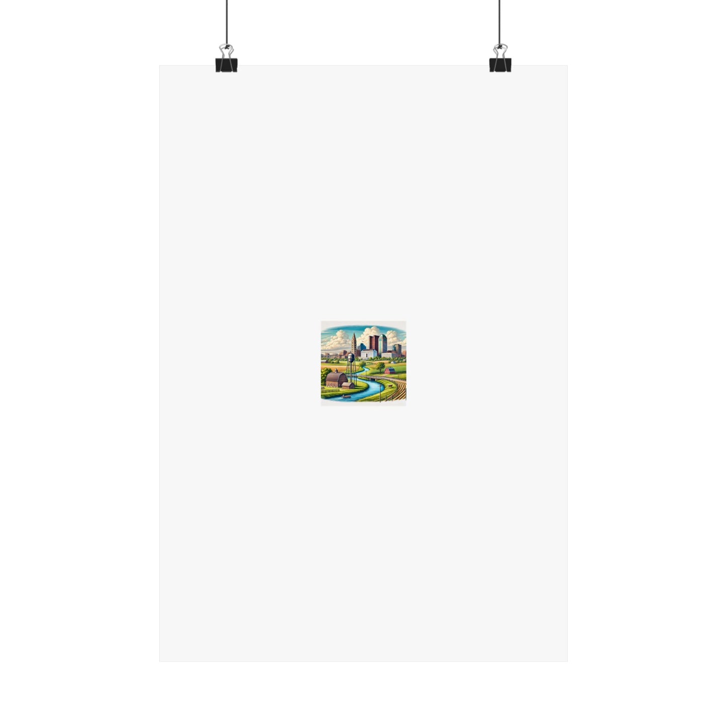 Rural River City Skyline Hometown Landscape Poster Art