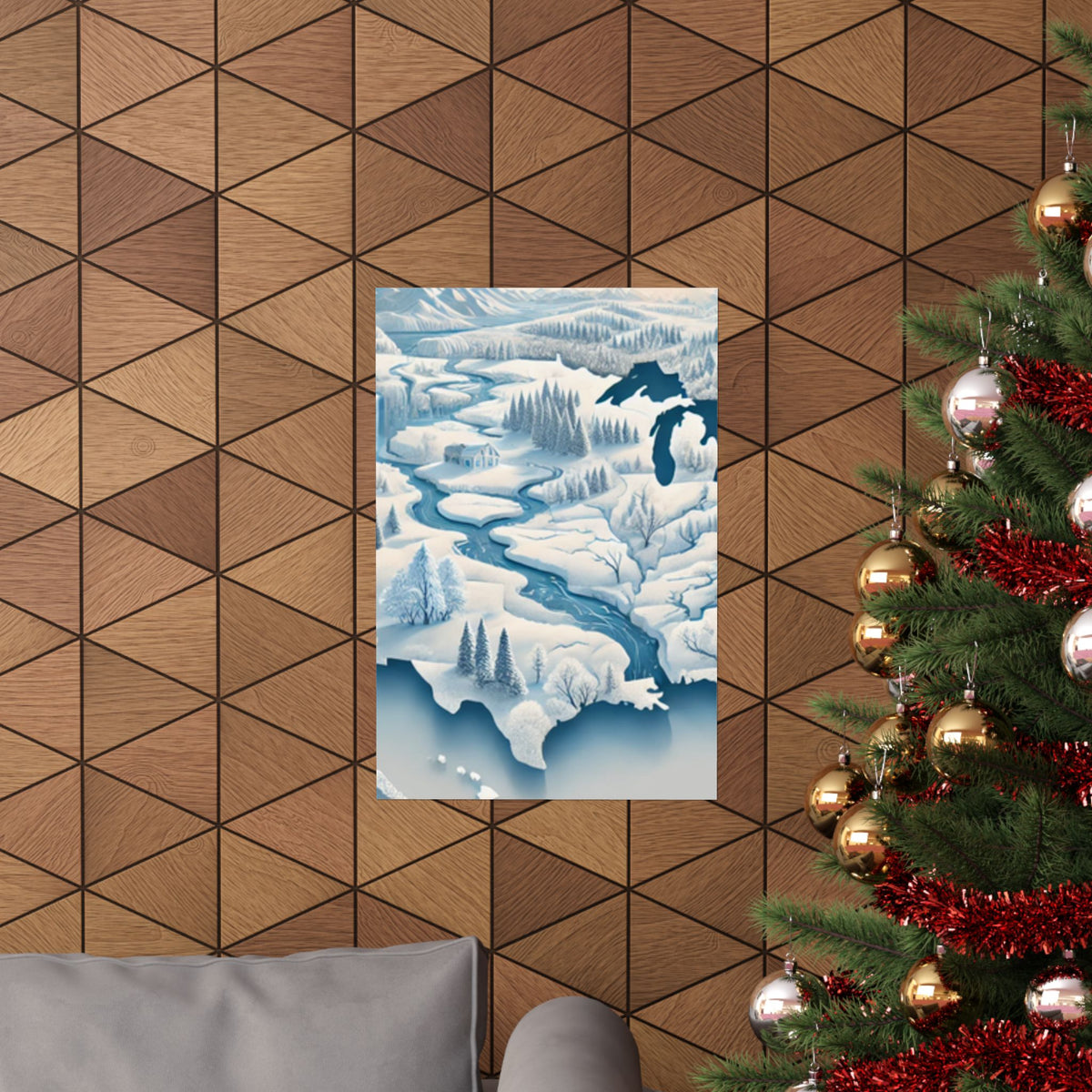 Winter USA Dreamscape Snowy Map Poster Wall Art Decor