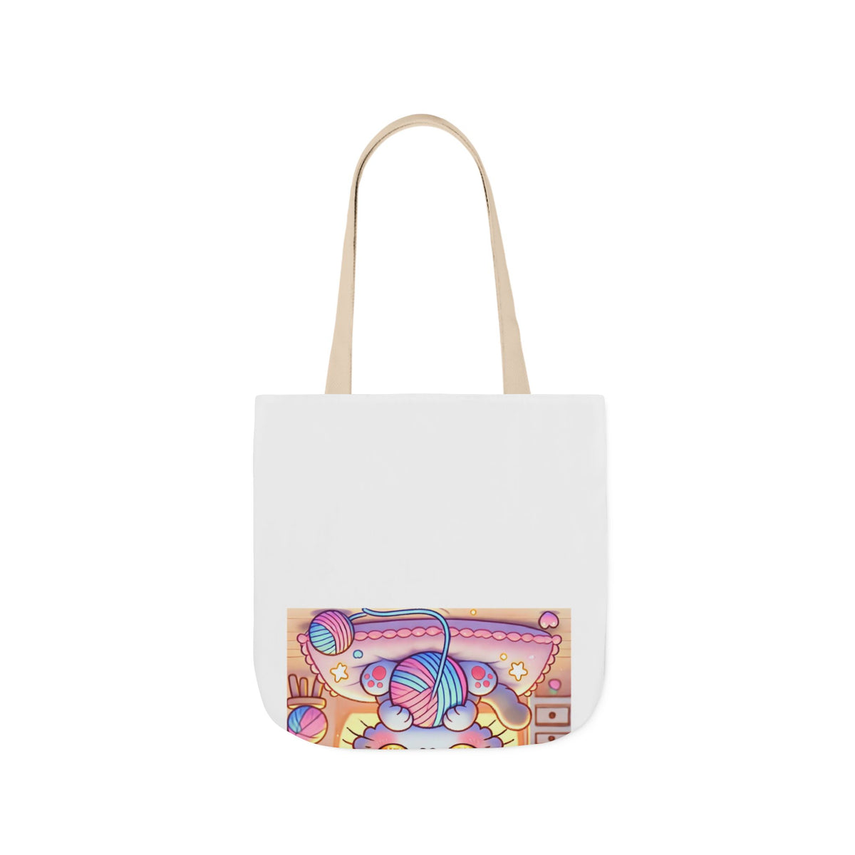 Cozy Kawaii Knitting Cat Pastel Yarn Canvas Tote Bag