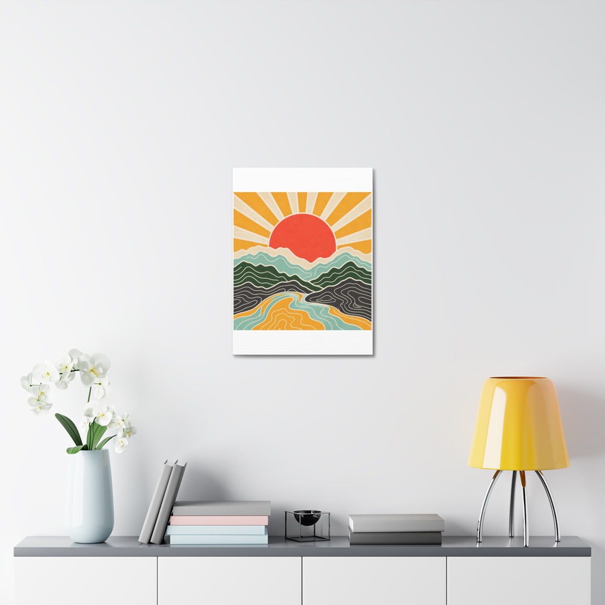 Topographic Sunrise Mid Century Mountain Canvas Art