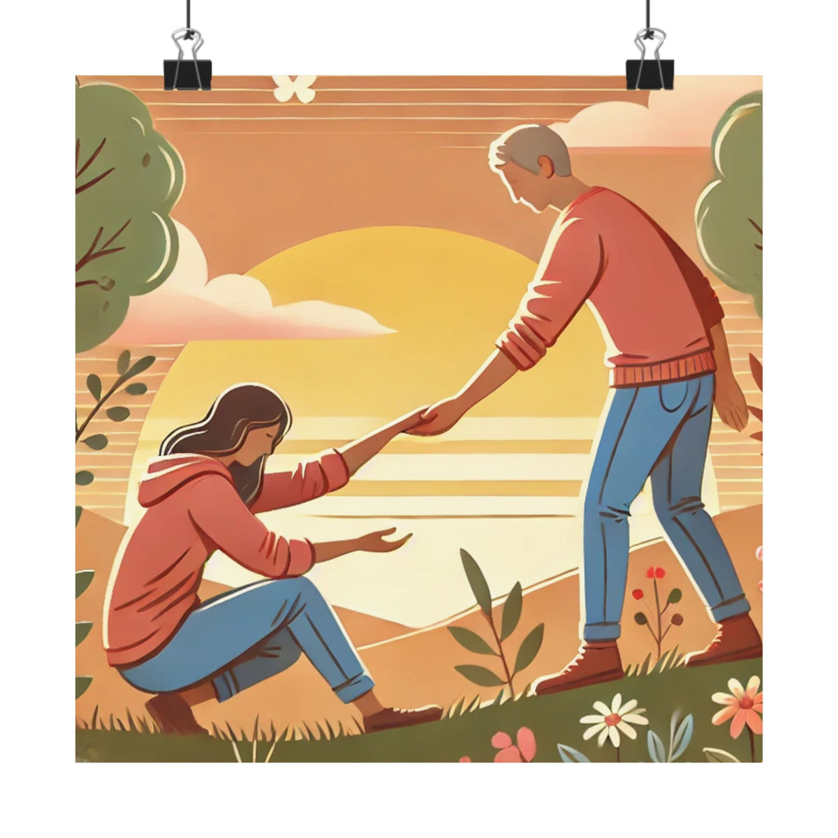 Helping Hands Sunset Garden Wall Art Poster