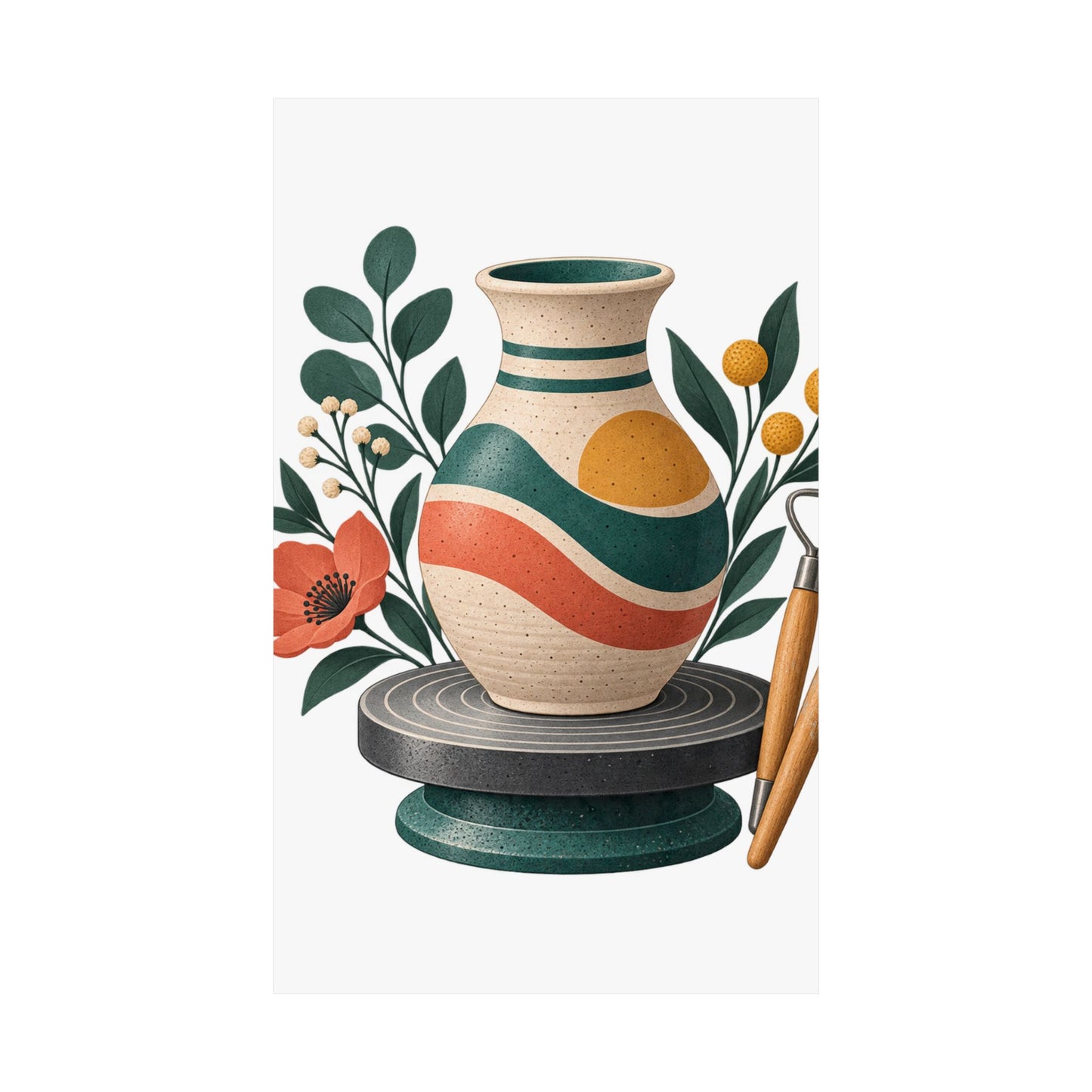 Midcentury Pottery Botanical Art Poster