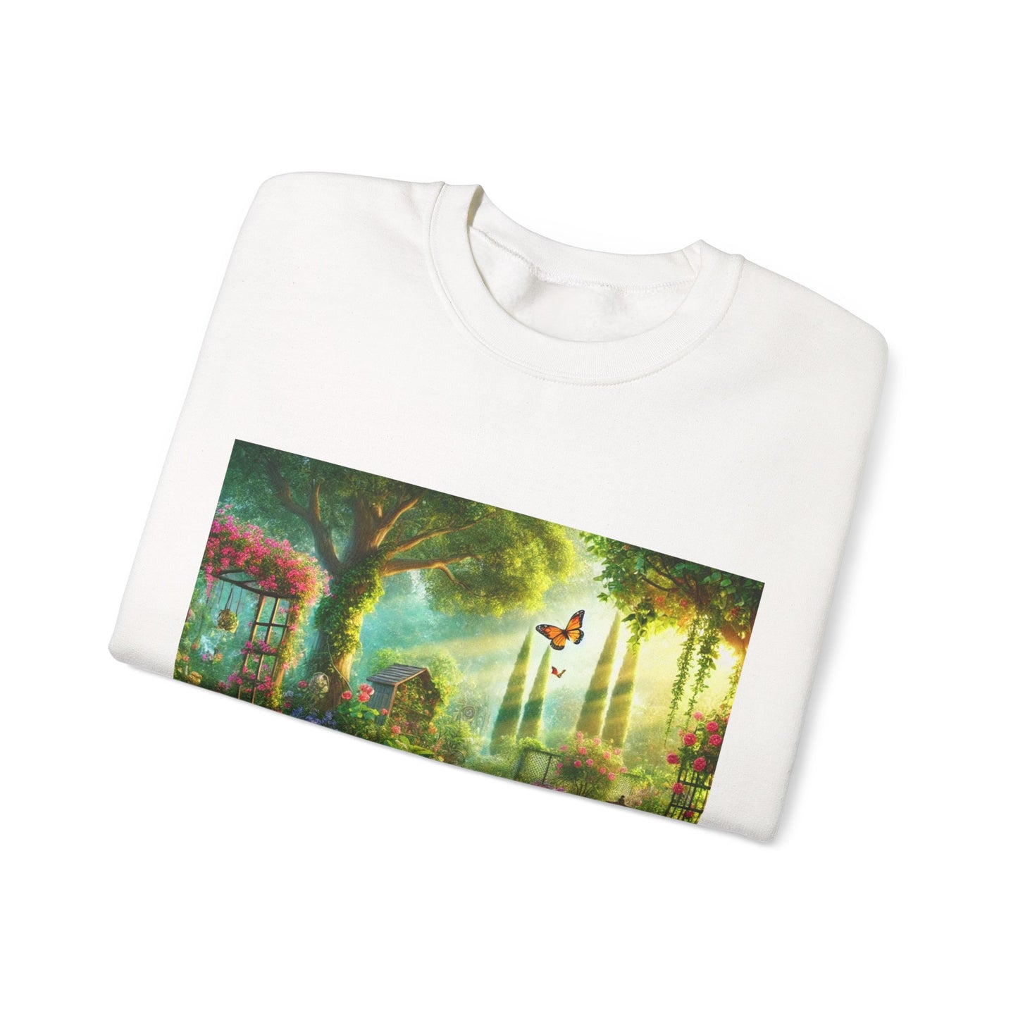 Sunlit Spring Flower Garden Bench Sweatshirt