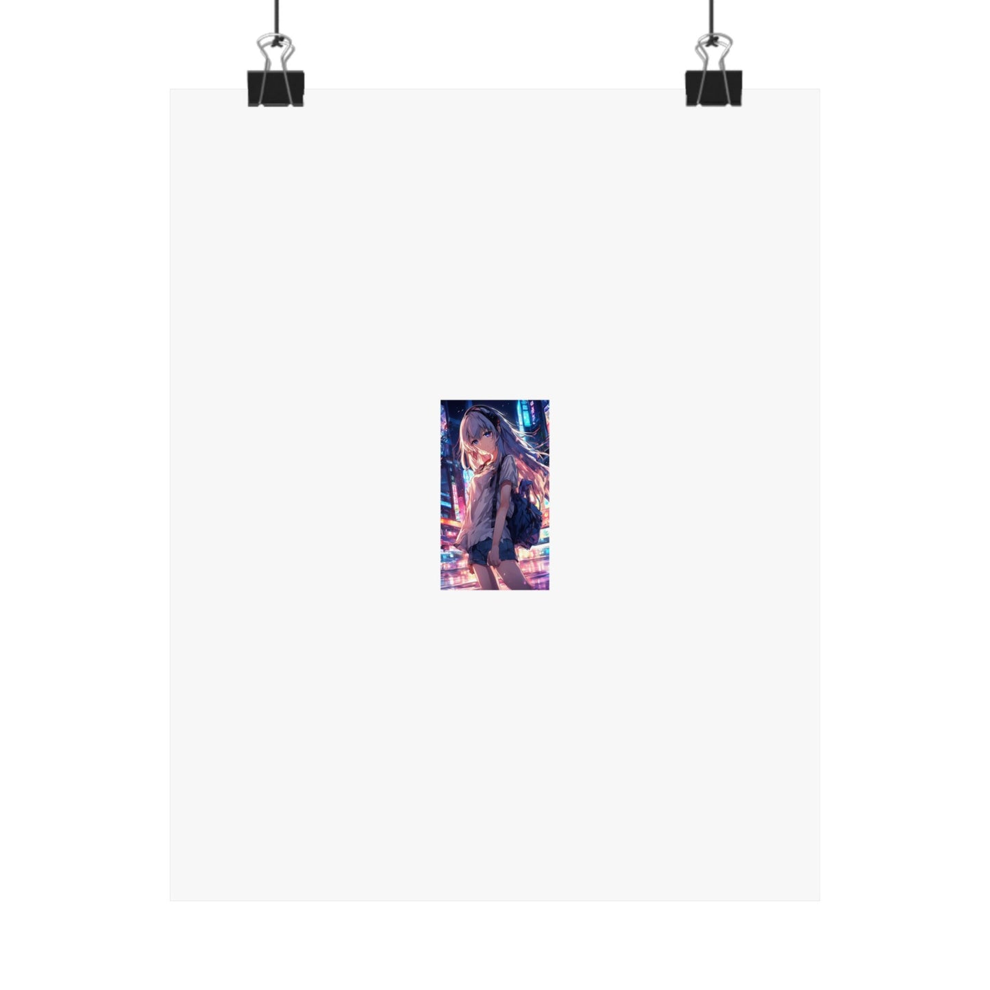 Anime City Night Heroine Portrait Neon Poster Art