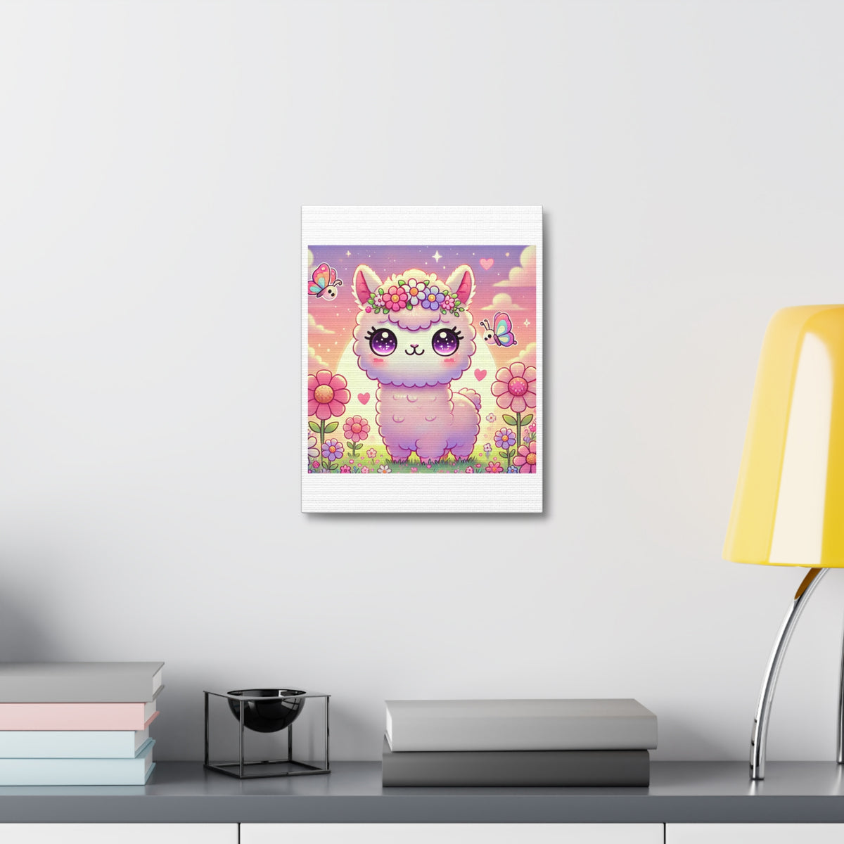 Pastel Floral Alpaca Garden Kawaii Canvas Wall Art